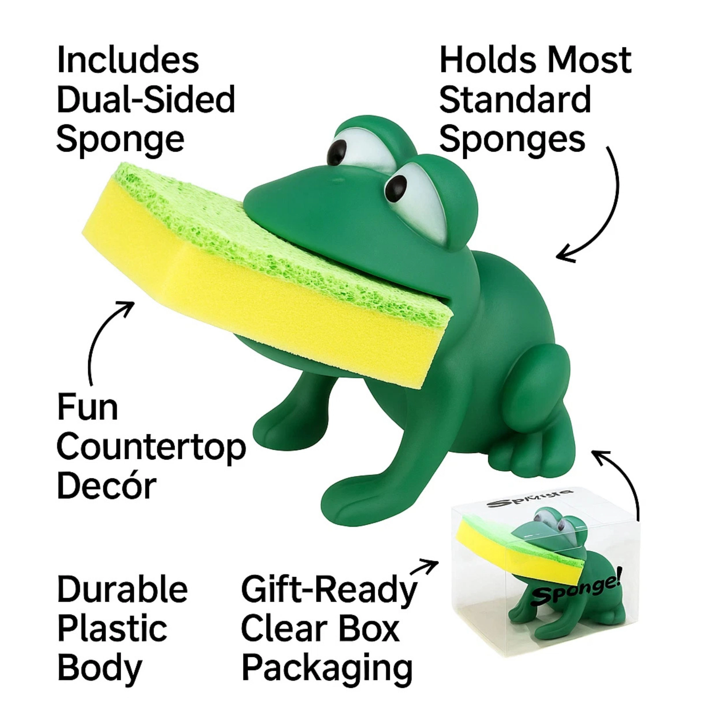 Home Collection Frog Sponge Holder with Dual-Sided Sponge