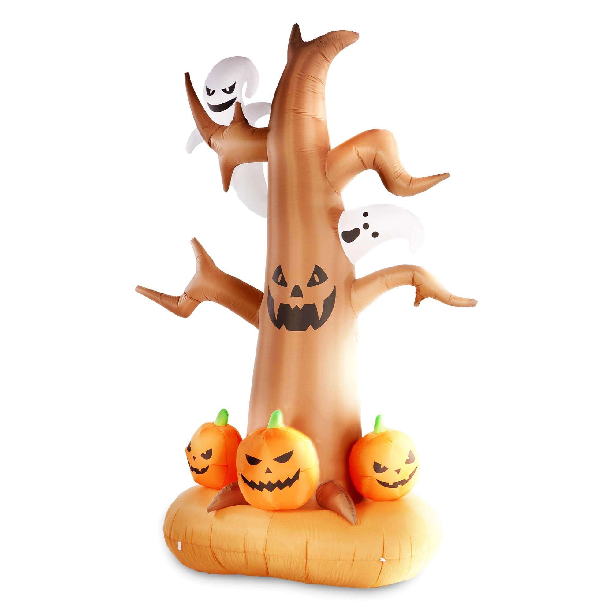 G128 8 ft Haunted Tree Inflatable with Ghosts and Pumpkins, LED Lights, Fast Inflate, Weather-Resistant Outdoor Decor