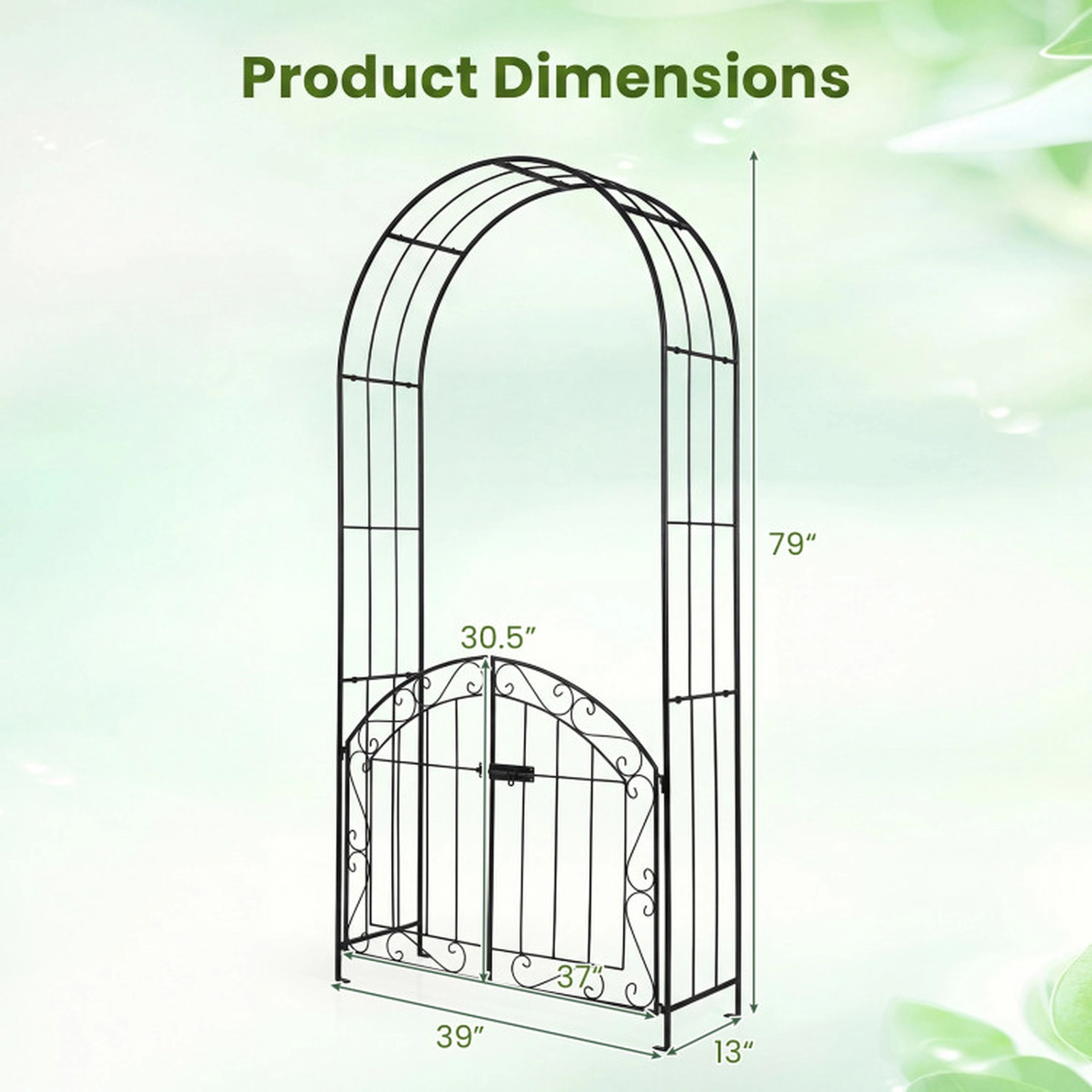 SUGIFT Heavy-Duty Garden Arch with Lockable Gate and Trellis 79-in Tall for Climbing Roses and Vines Black/Bronze
