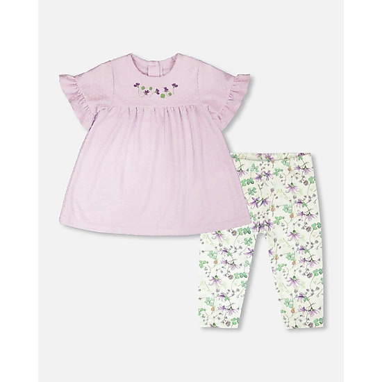 Deux par Deux Girls Jersey Tunic and Cotton Capri Set and Printed Flowers