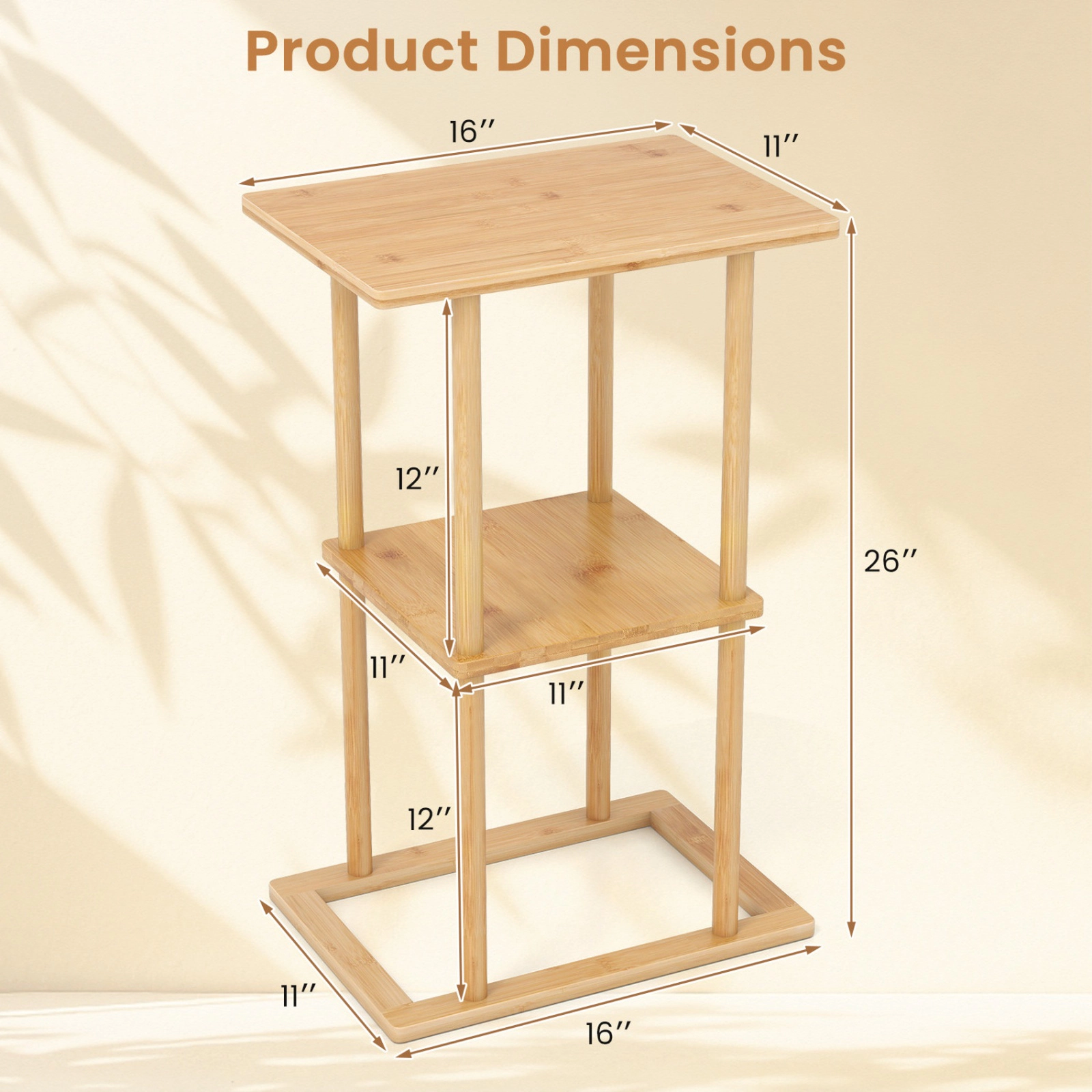 SUGIFT 2-Tier Side Tables with Rectangular Base 22-lb Top Shelf Capacity 13-lb Middle Shelf Capacity Natural