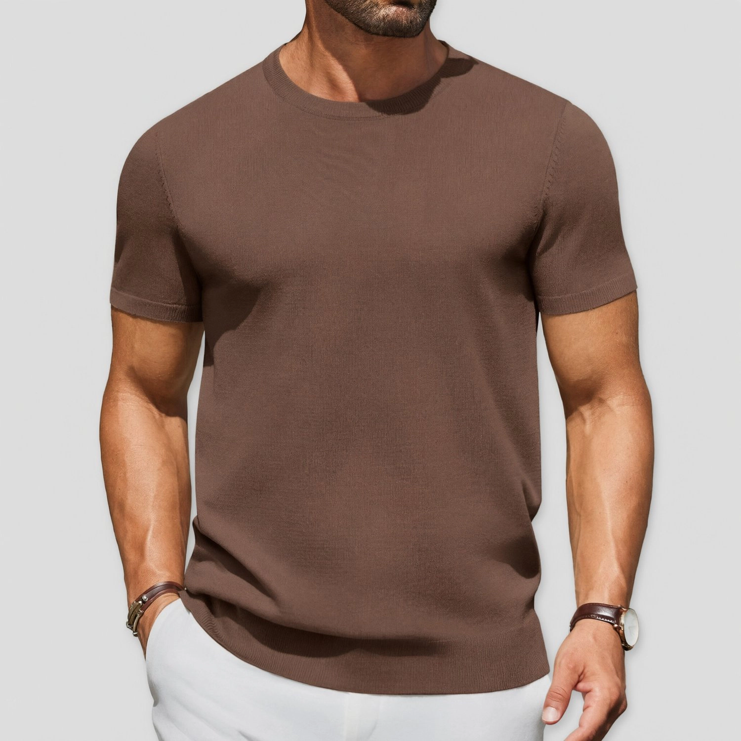 COOFANDY Mens Solid Short Sleeve Knit Tee Crew Neck Ribbed Trim Casual  Tops