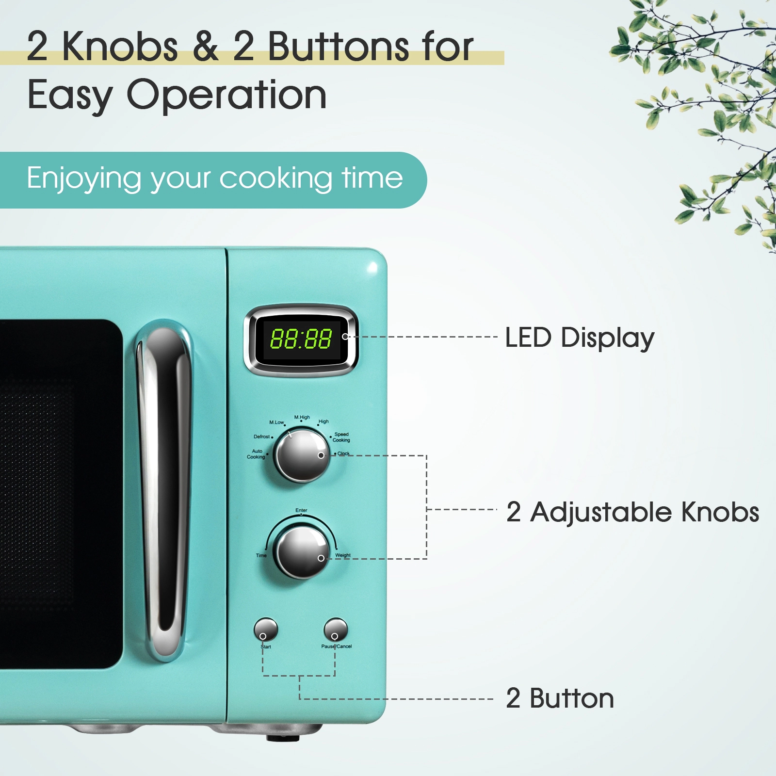 SUGIFT Green 0.9-cu ft 900W Retro Countertop Microwave Oven with Power Selector Knob and Child Lock
