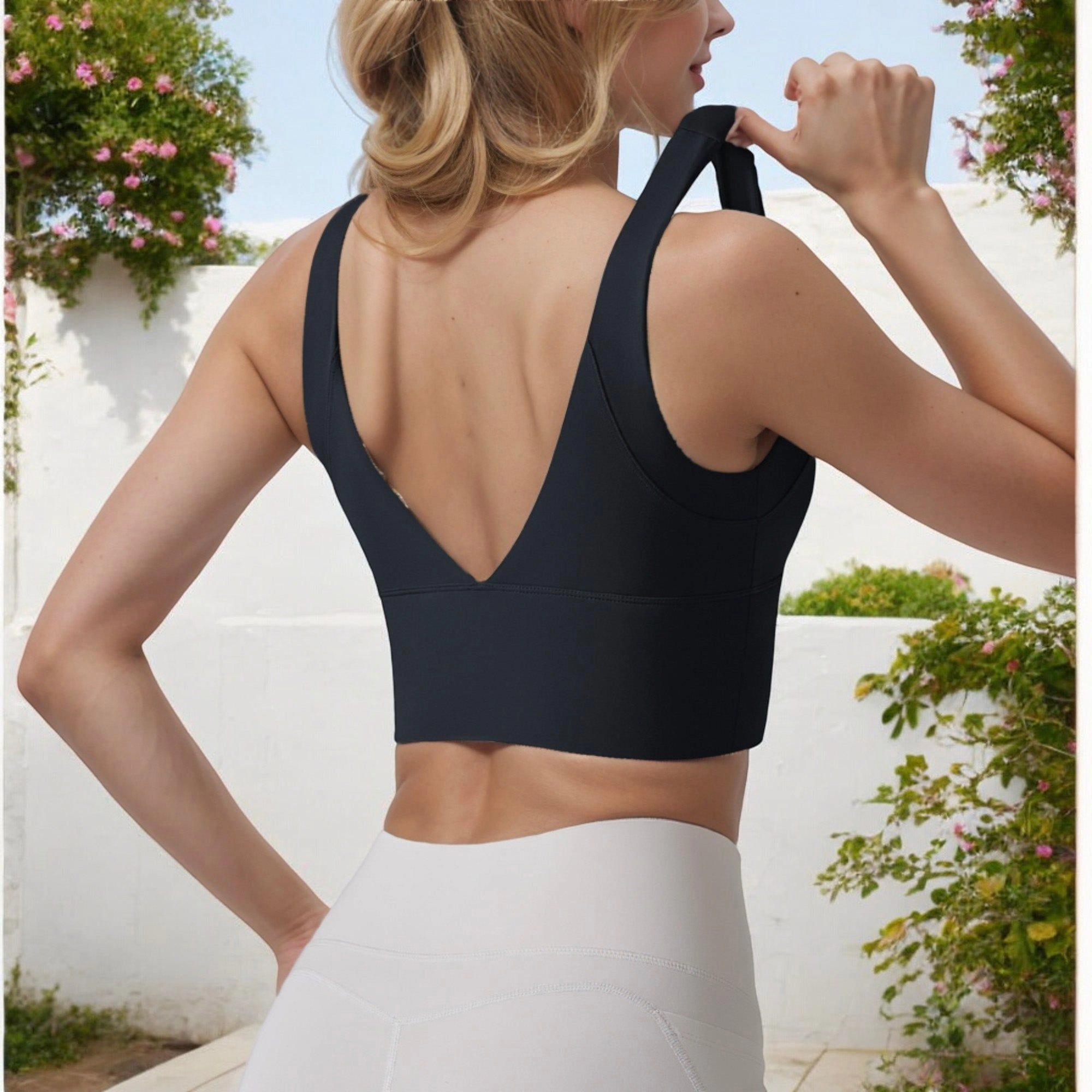 Anna-Kaci Womens Longline Scoop Neck Wide Strap Sports Bra