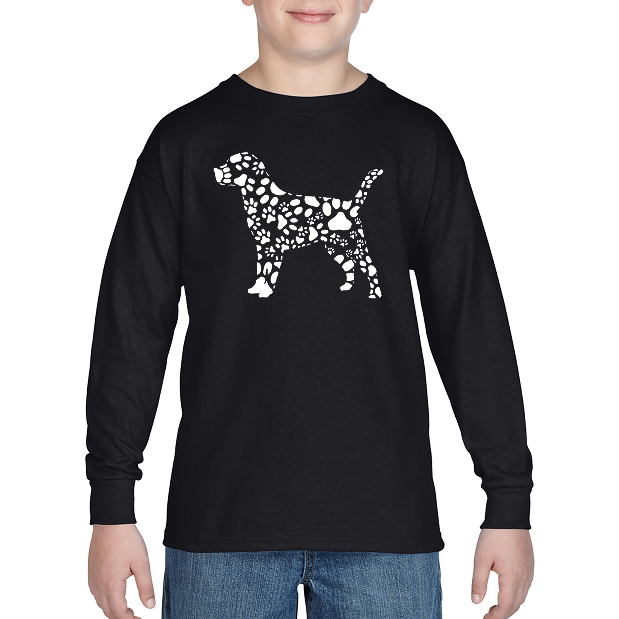 LA Pop Art Boys Long Sleeve T-Shirt -  Dog Paw Prints