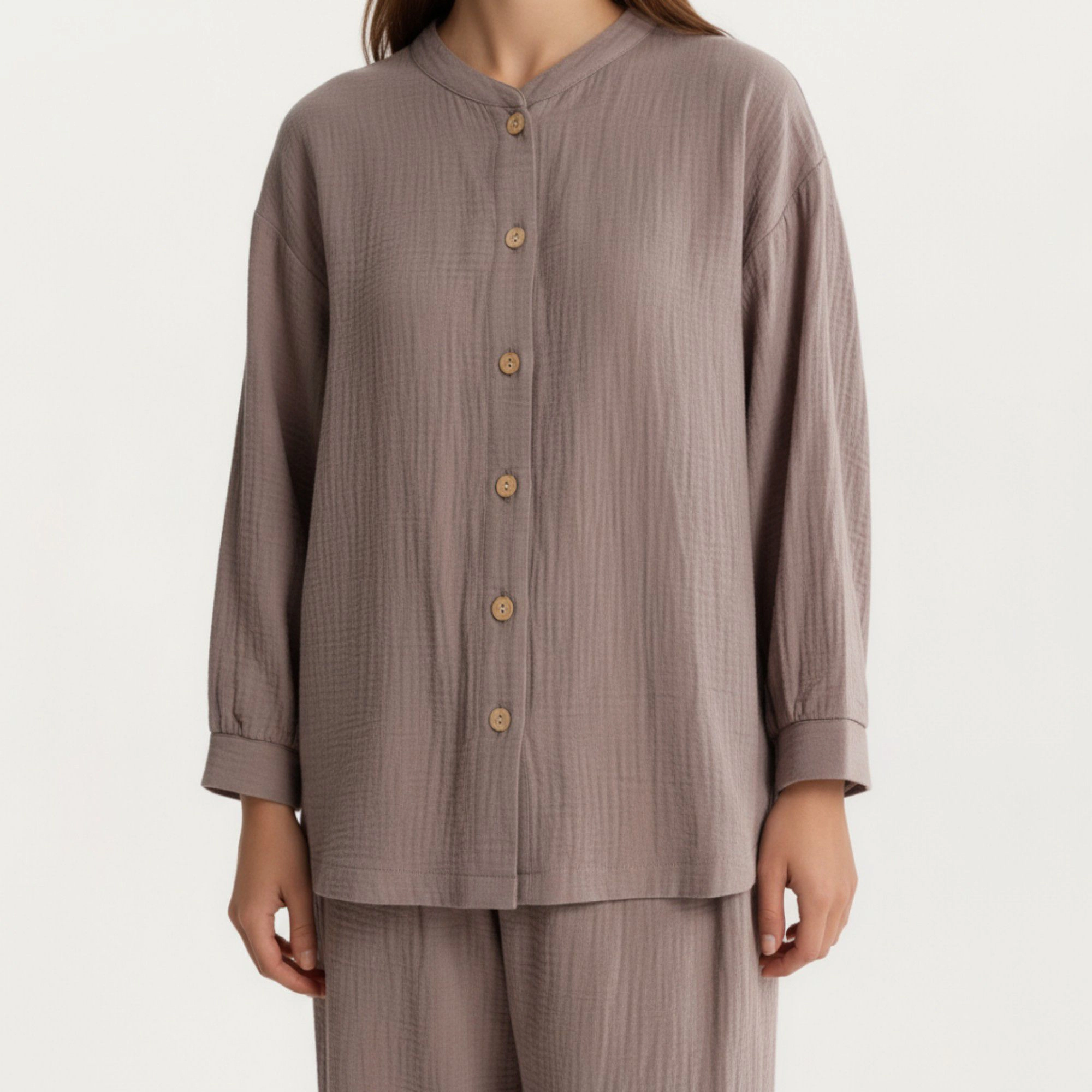 Anna-Kaci Women's 2-Piece Textured Button Front Long Sleeve Top and Relaxed Fit Pants