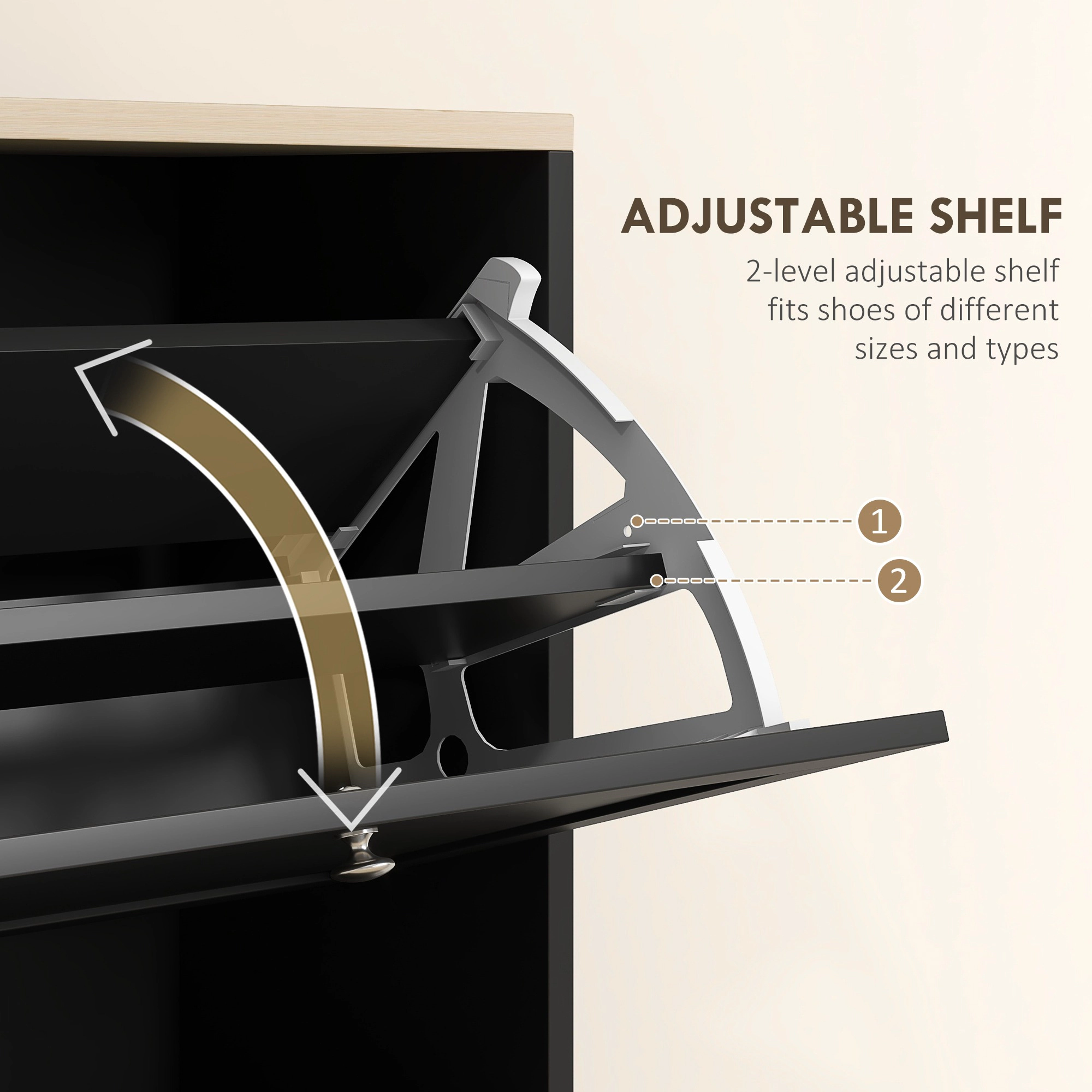 HONGGE Modern Shoe Storage Cabinet with 3 Flip Drawers and Adjustable Shelves for 12-18 Pairs of Shoes