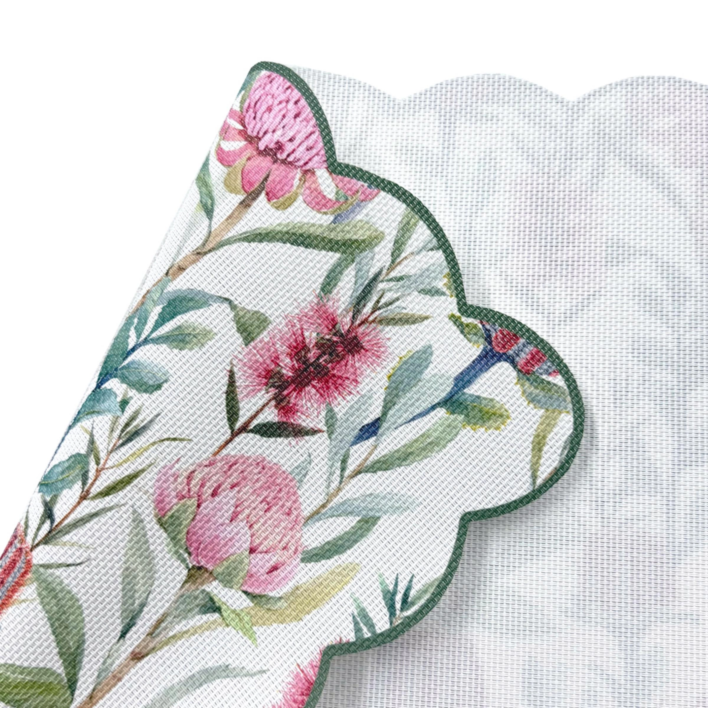 Dainty Home Garden Bloom Woven Vinyl Scalloped Border Reversible 13" x 19" Placemat Set of 6