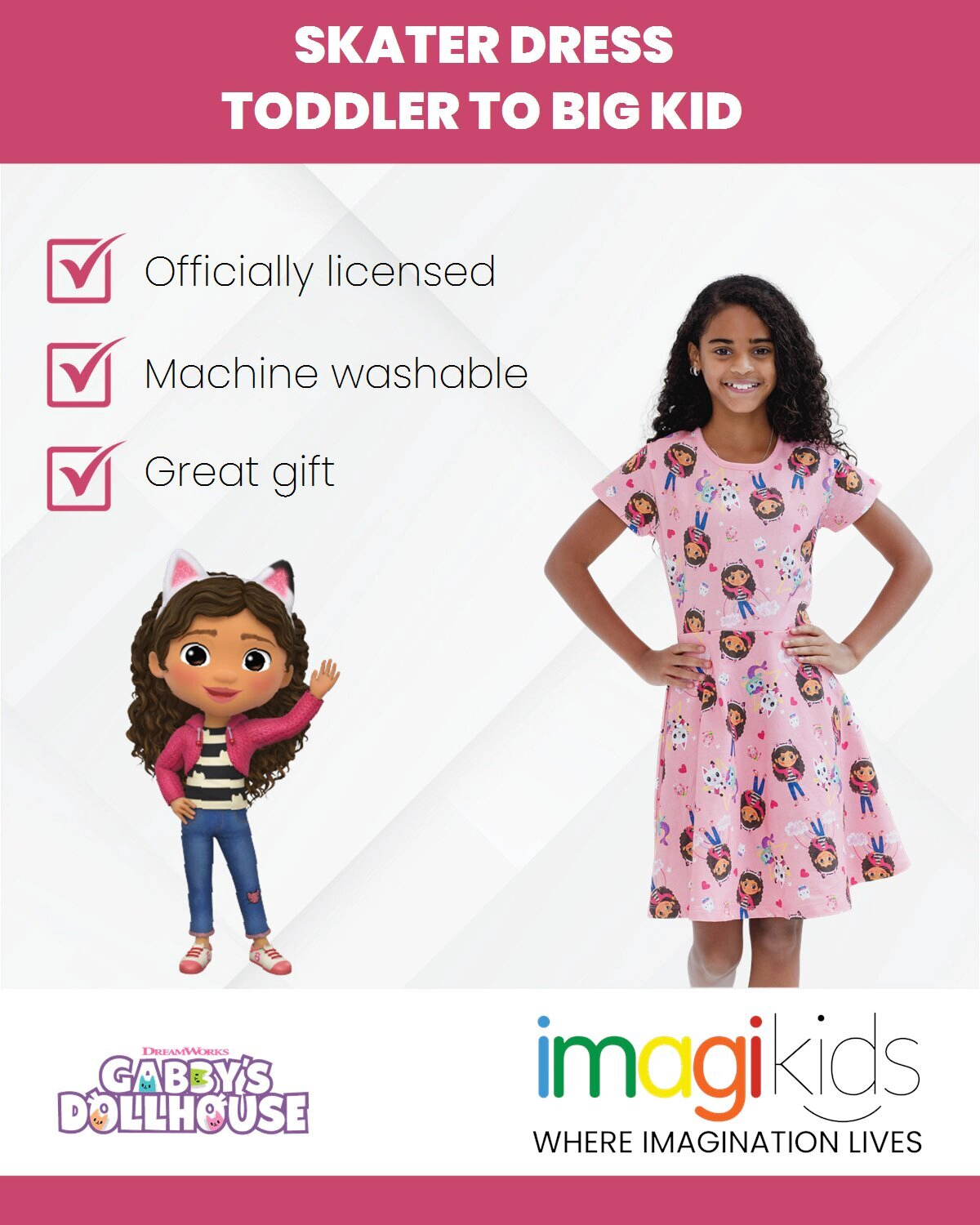 Dreamworks Gabby's Dollhouse Girls' Short Sleeve Skater Dress
