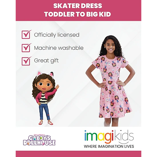 Dreamworks Gabby's Dollhouse Girls' Short Sleeve Skater Dress