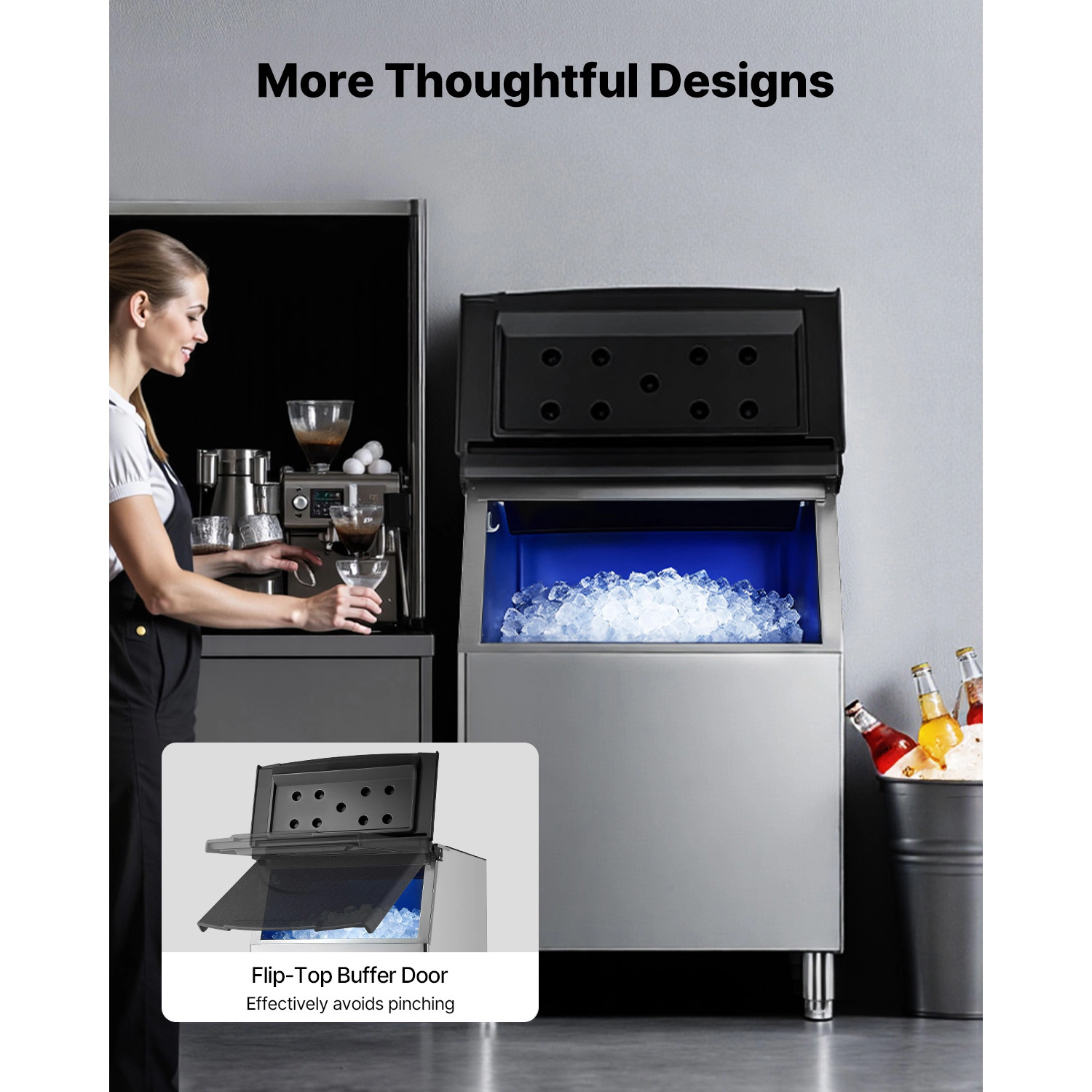 HONGGE Commercial Ice Maker Storage Bin Ice-Bin Stainless Steel Commercial Ice Storage Bin with Adjustable Anti-slip