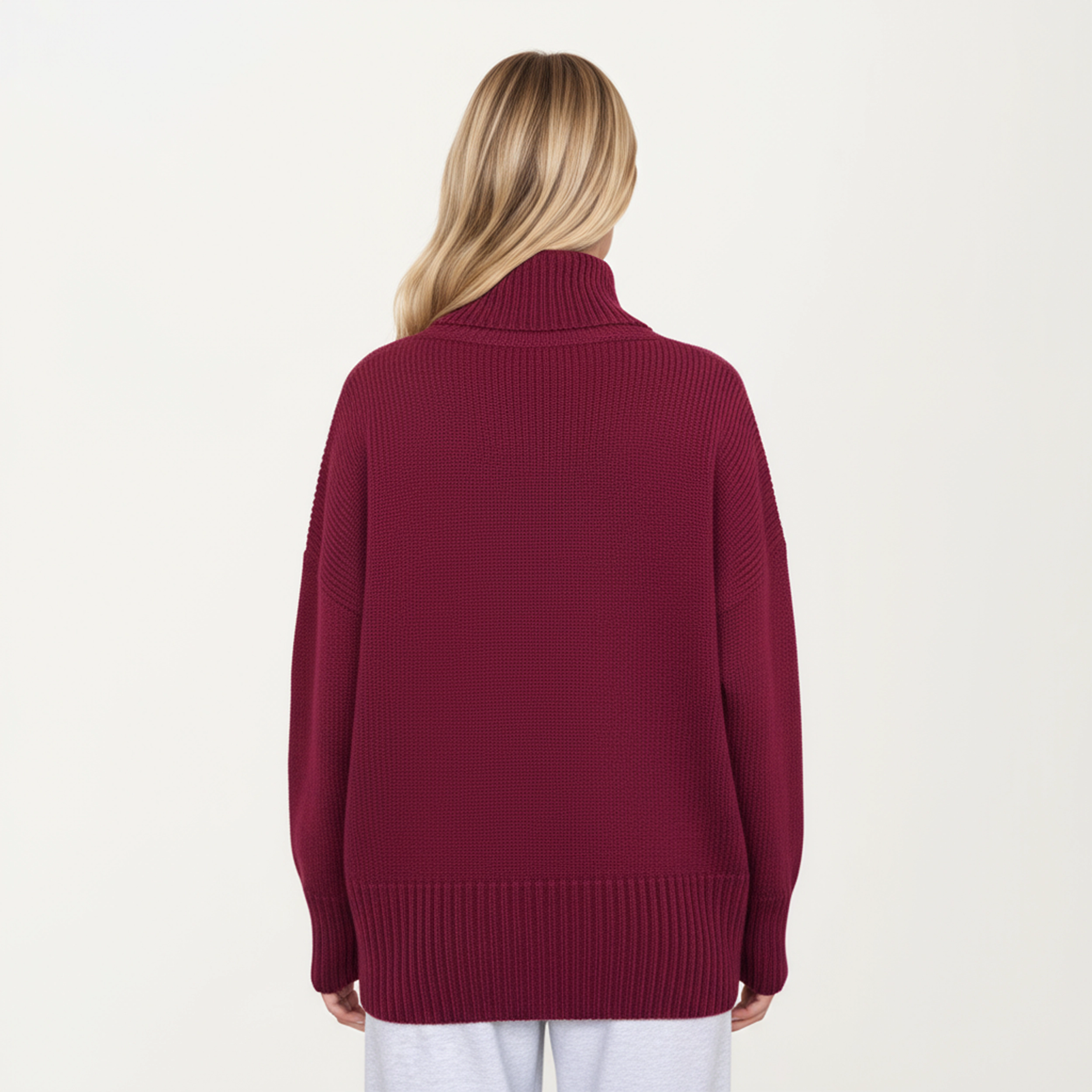 Anna-Kaci Women's Oversized Turtleneck Ribbed Hem Long Sleeve Knit Sweater