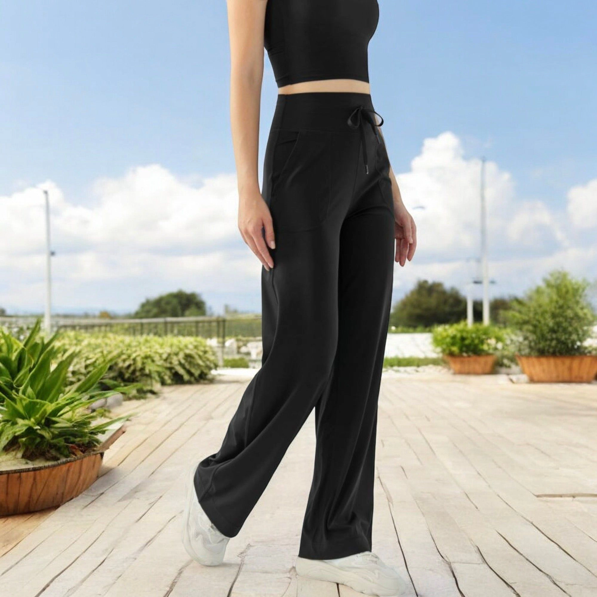 Anna-Kaci Women's High-Waisted Wide-Leg Lounge Pants with Drawstring and Pockets
