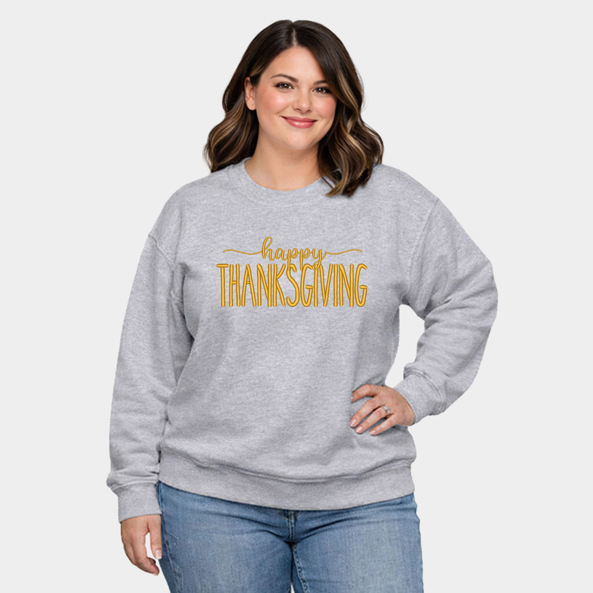 Simply Sage Market - Embroidered Happy Thanksgiving  Women's Plus Sized Graphic Sweatshirt