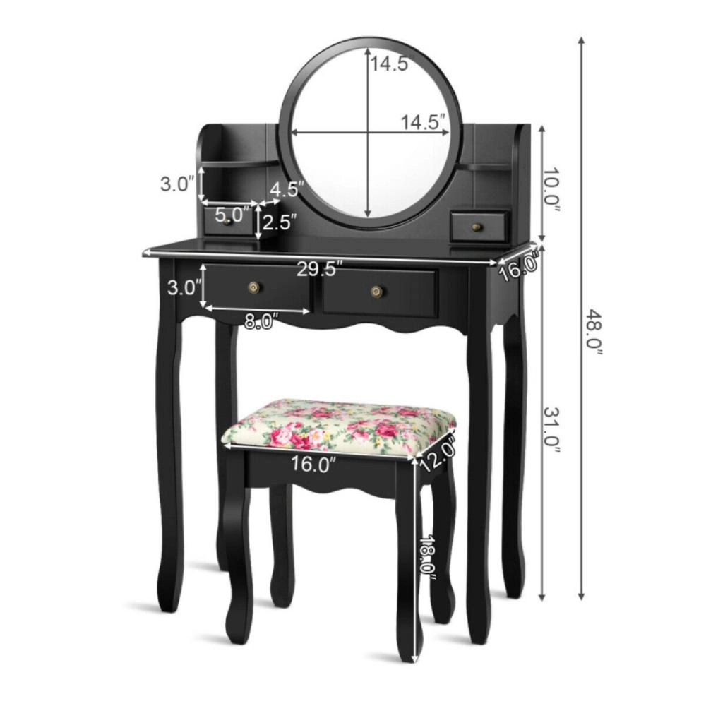 Hivvago Makeup Vanity Table Set Girls Dressing Table With Drawers Oval Mirror