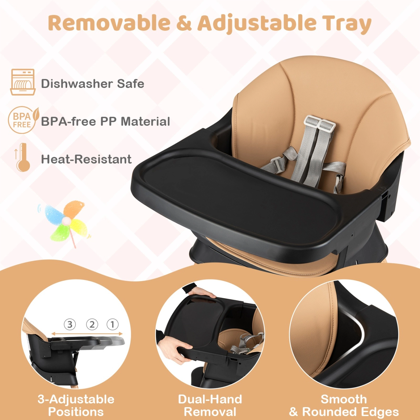 SUGIFT Solid Beech Wood Legs Booster Seat and Table 9-in-1 Convertible Baby High Chair