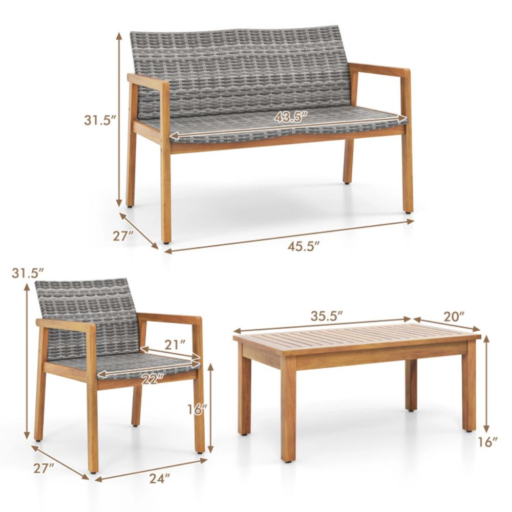 Hivvago 4-Piece Patio Furniture Set With Loveseat Single Chairs And Coffee Table