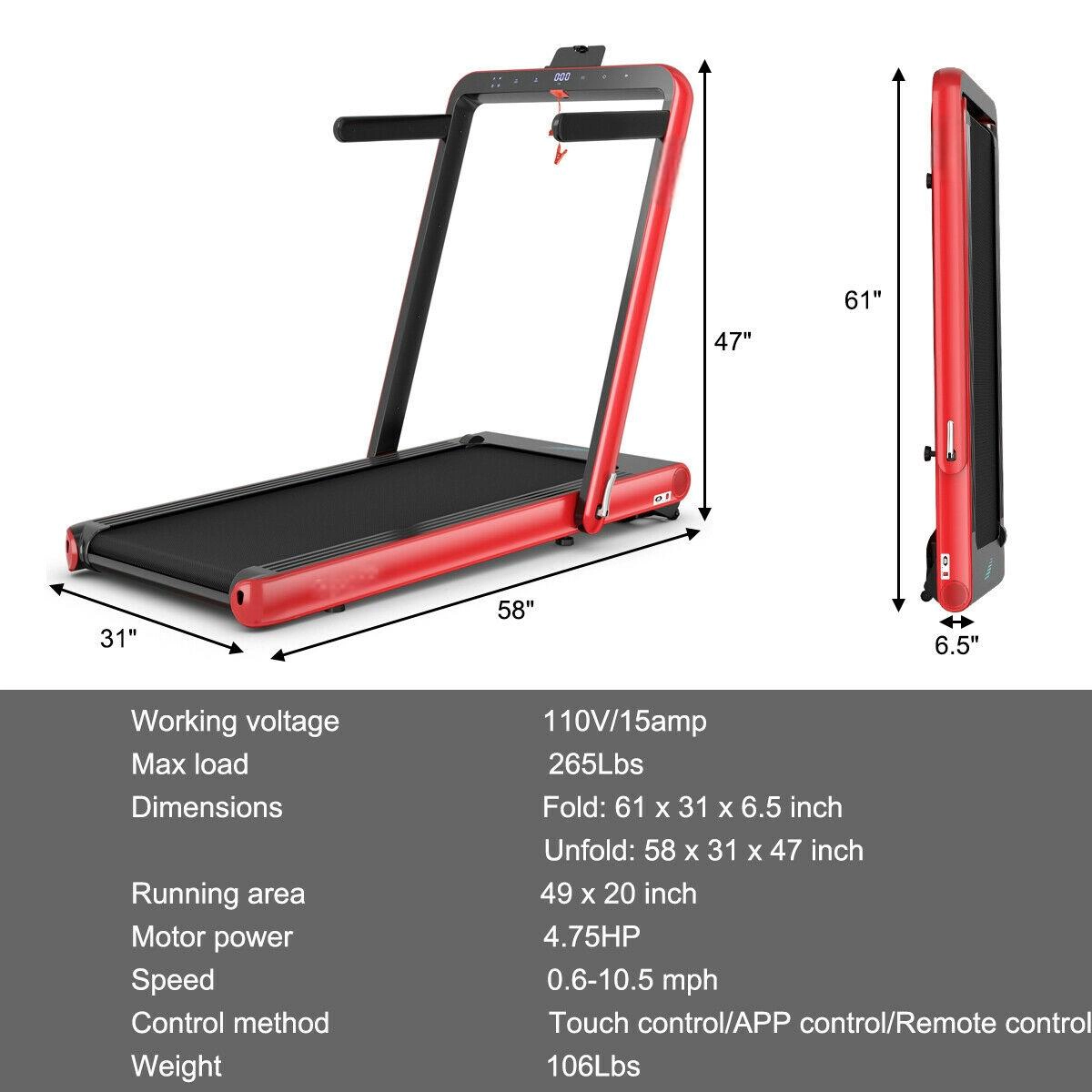 SUGIFT Red 4.75-HP 2-in-1 Folding Treadmill with Remote App Control 58-in W 31-in D 47-in H 265-lb User Capacity