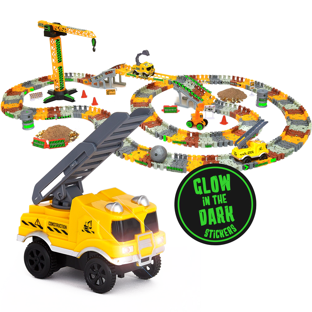 JitteryGit Kids Construktor Glow-in-the-Dark Track Set - 194-Piece STEM Building Toy