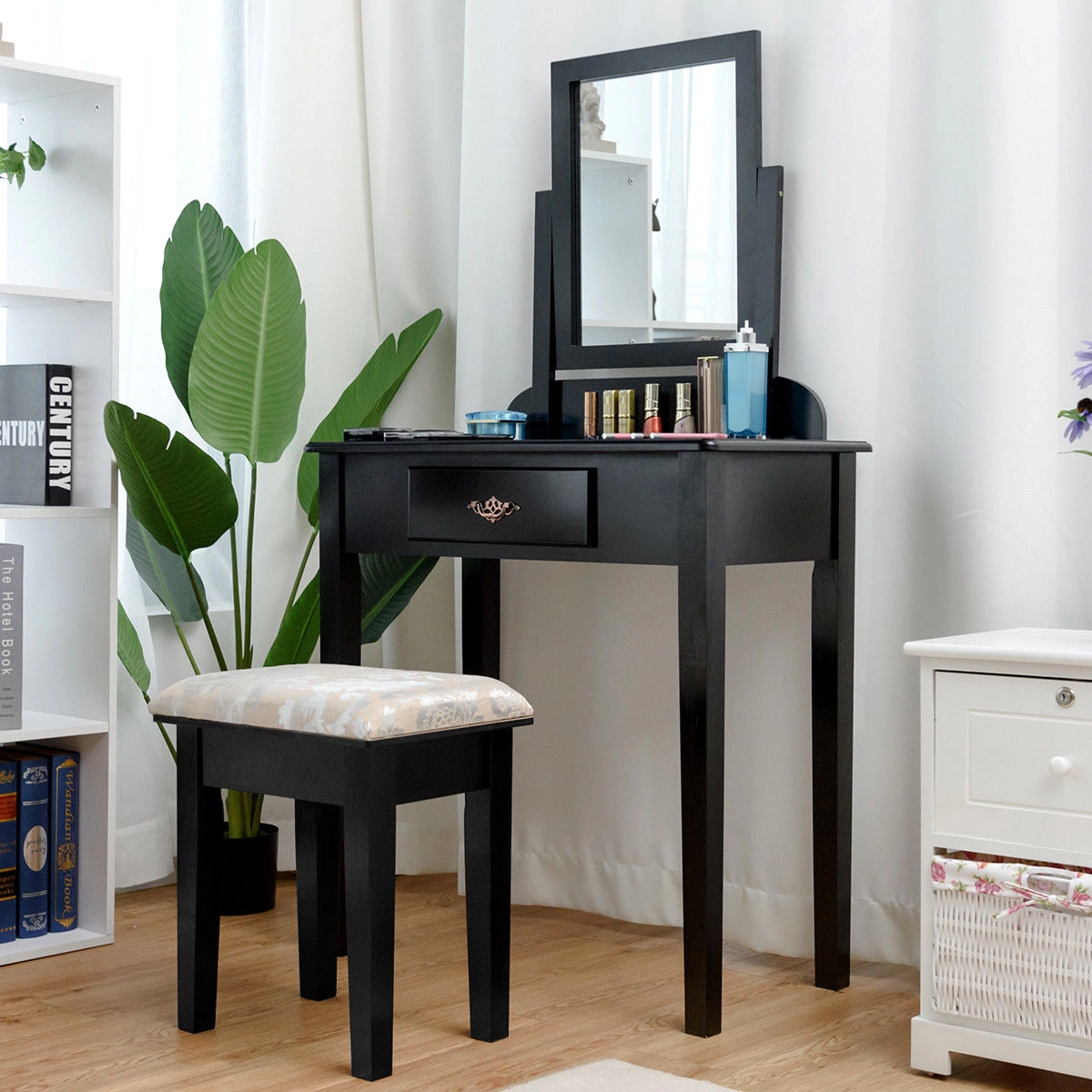 Hivvago Vanity Dressing Table Stool Set With Large Makeup Mirror