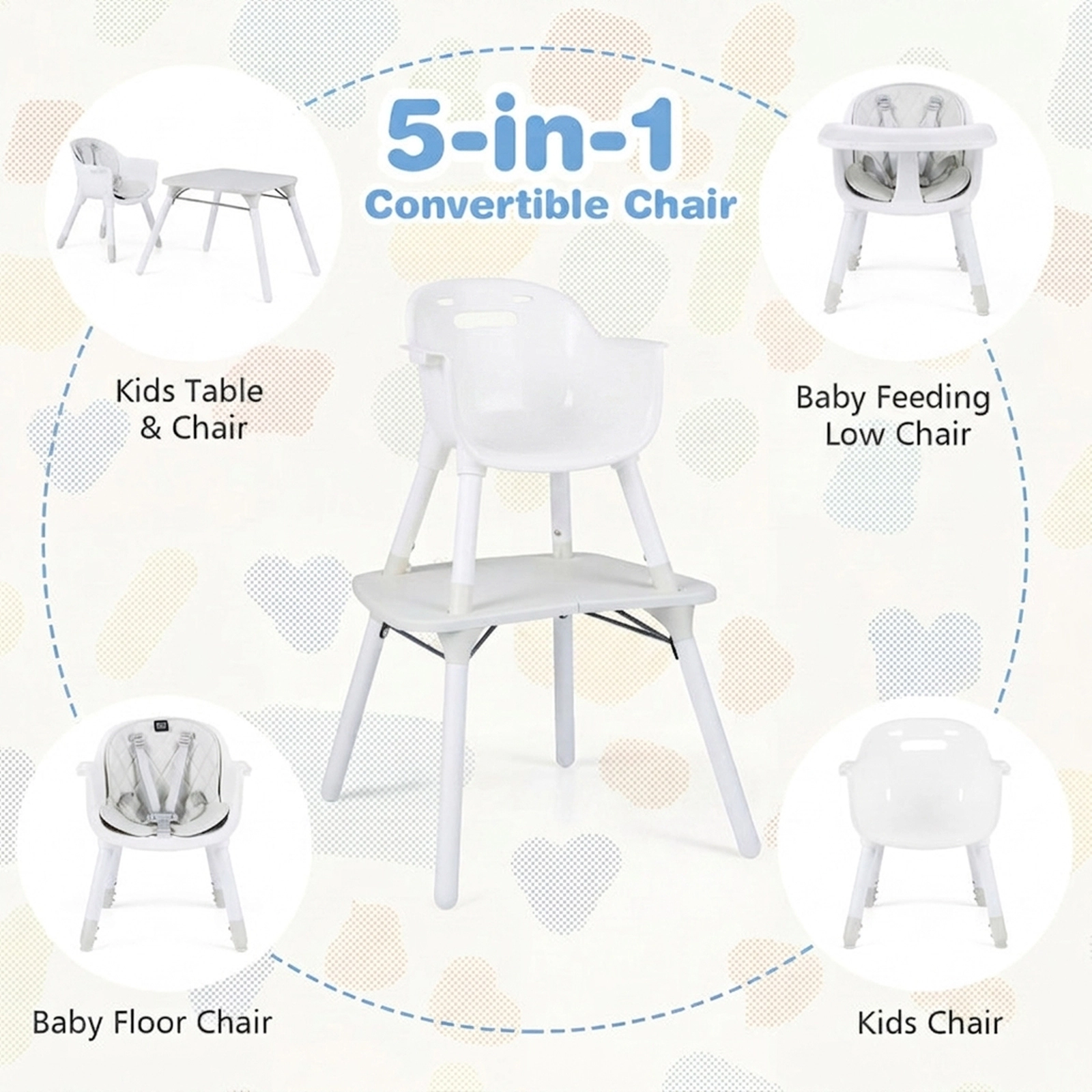SUGIFT 4-in-1 Convertible Baby High Chair and Toddler Table Chair Set 33-lb Capacity Ages 6-36 Months Cream