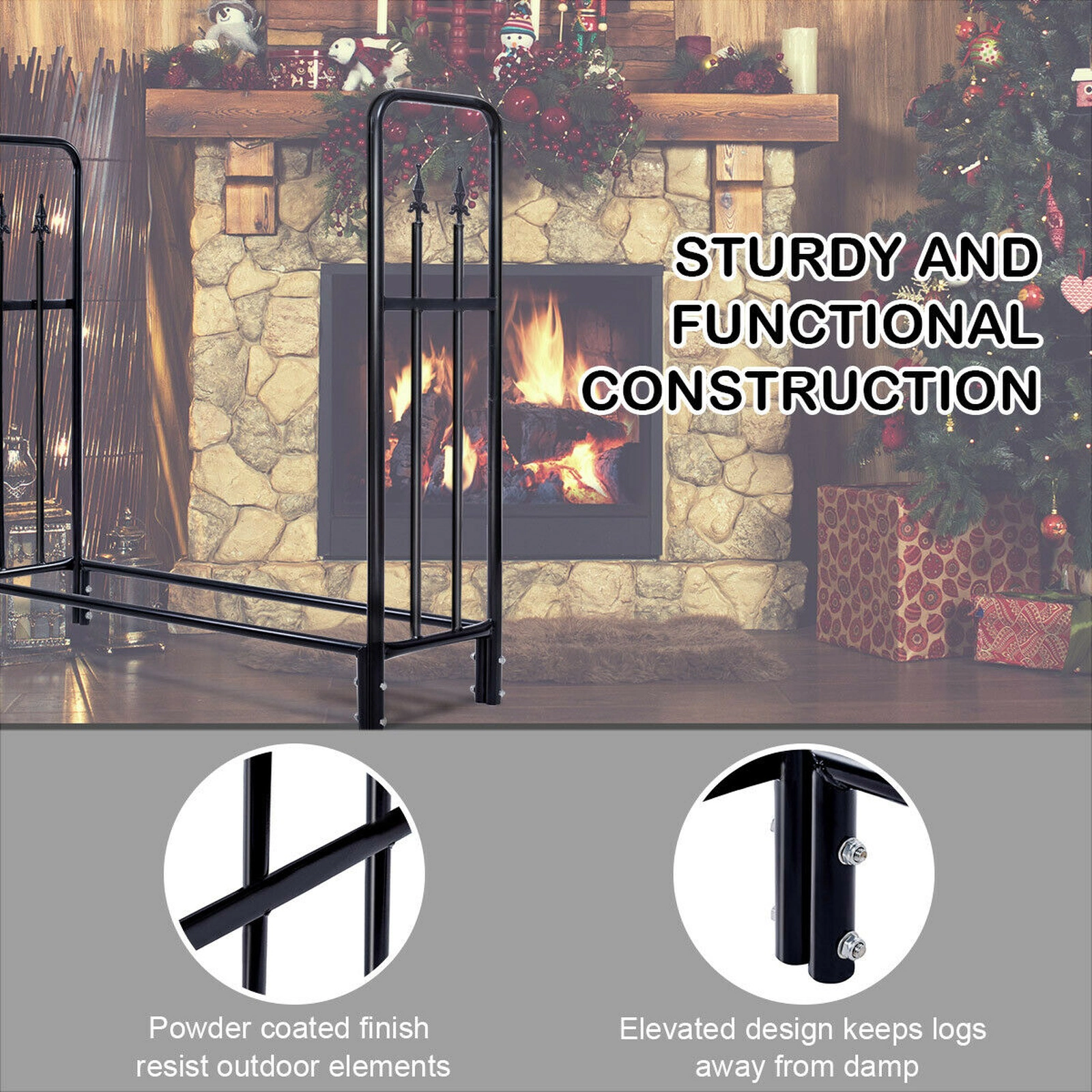SUGIFT 4-ft Powder Coated Steel Outdoor Firewood Storage Rack 47-in x 14-in x 44.2-in 880-lb Capacity Black