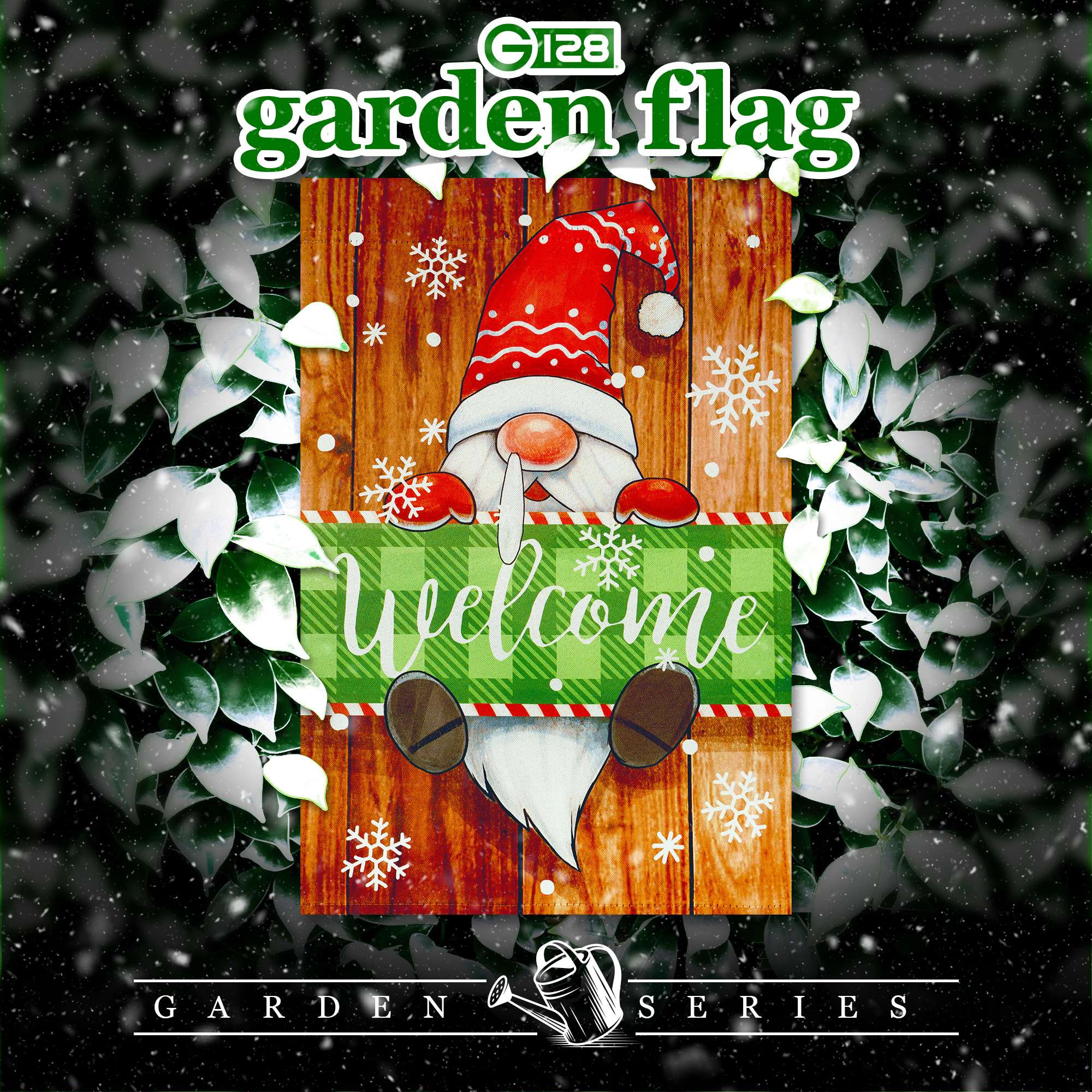 G128 Christmas Welcome Gnome Double-Sided Garden Flag 12x18 Inch