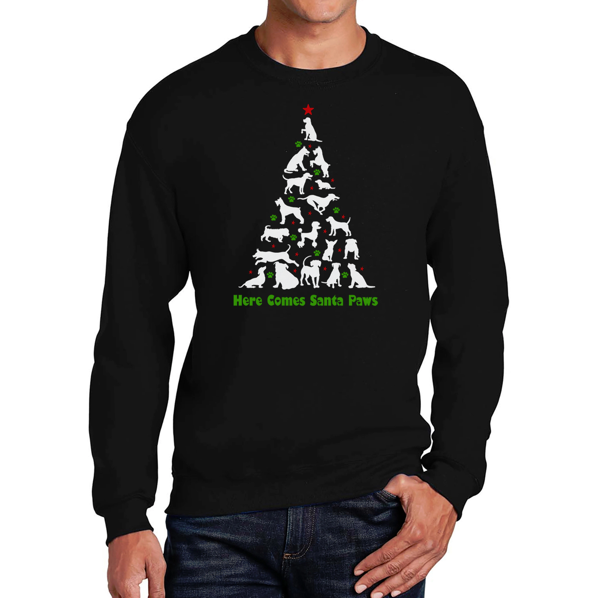 LA Pop Art Here Comes Santa Paws - Men's Word Crew Sweatshirt