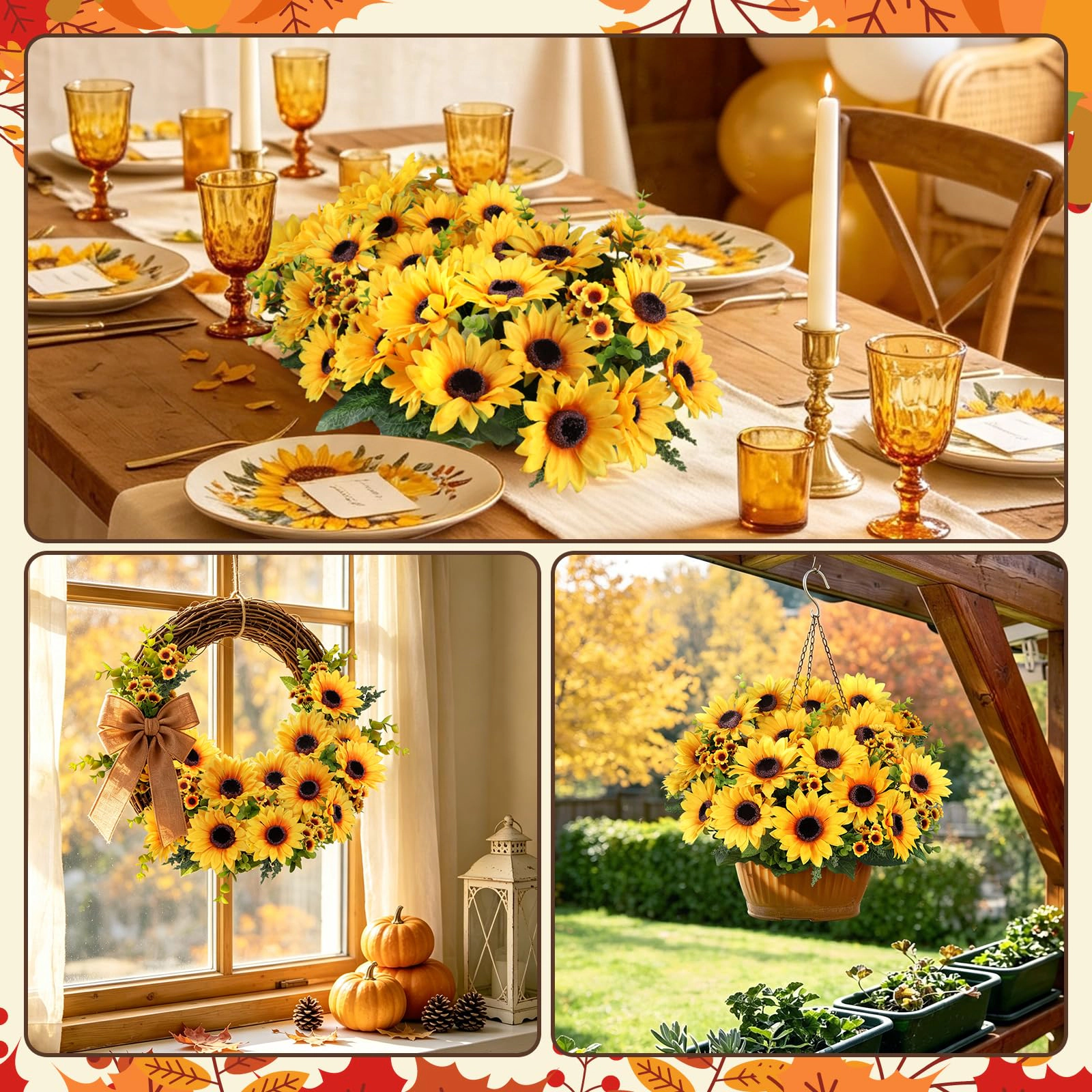 PUPWE Artificial Sunflowers For Outdoors Fall Decor  2 Bouquets