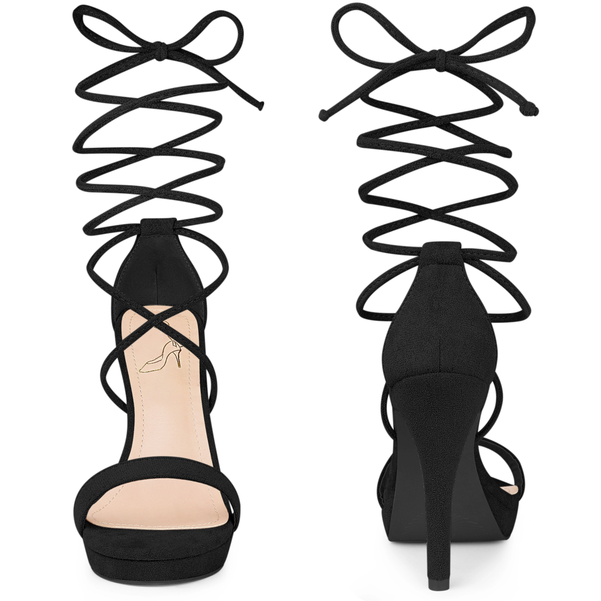 BLISSFUL STEP Women's Platform Stiletto Heels Lace Up Strappy Padded Insole Sandals