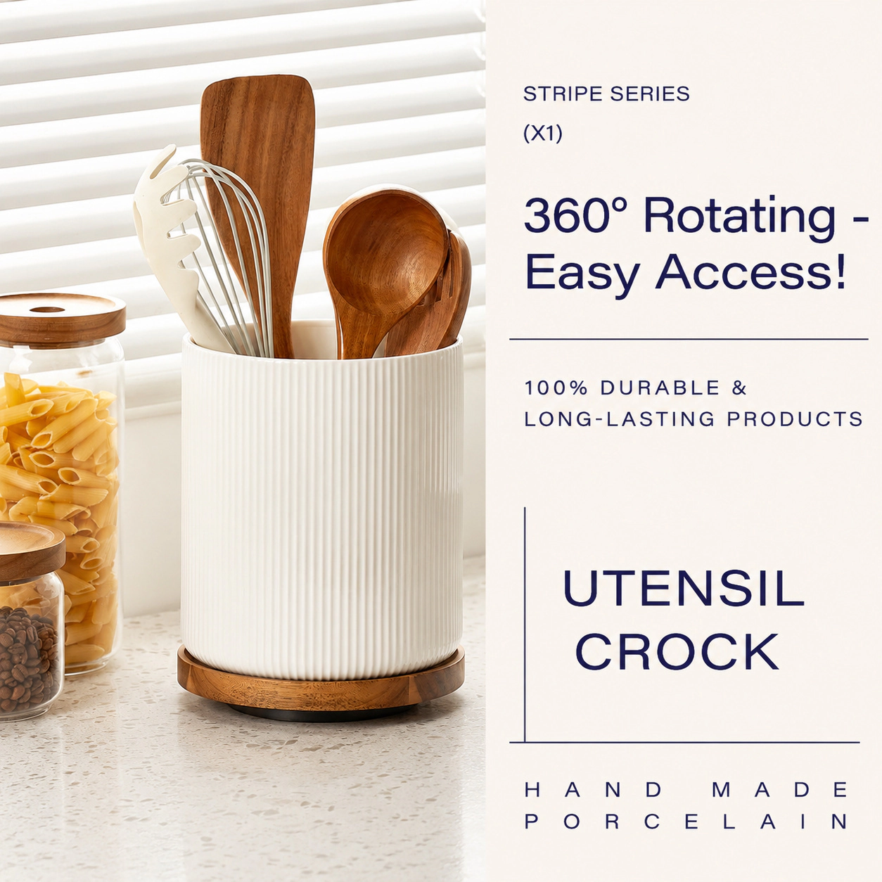 WZK Rotating Ceramic Farmhouse Kitchen Utensil Holder