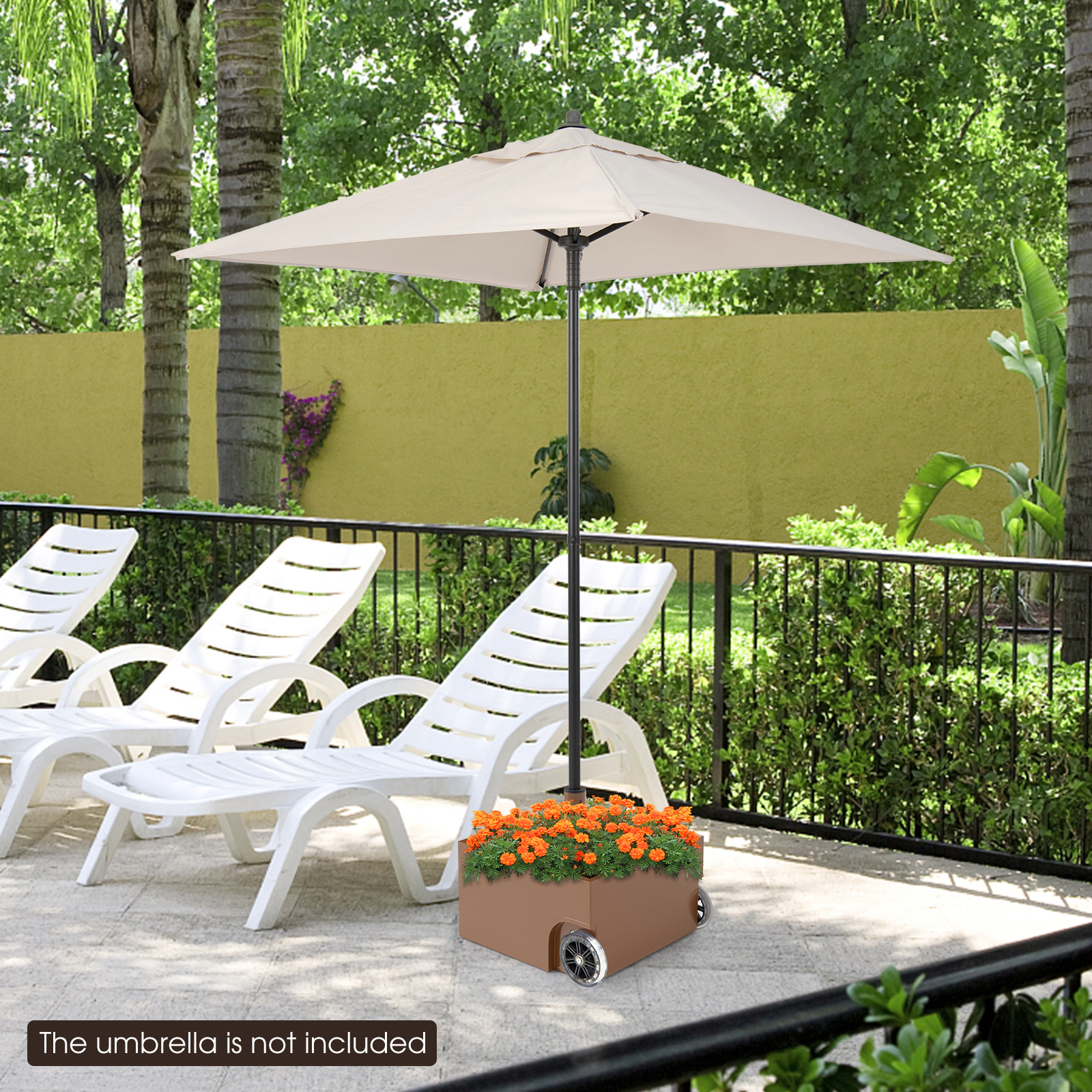 SUGIFT 150-lb Capacity Planter Patio Umbrella Base Stand with Wheels for 1.5-1.9 in Poles 17.5-in Tall Black