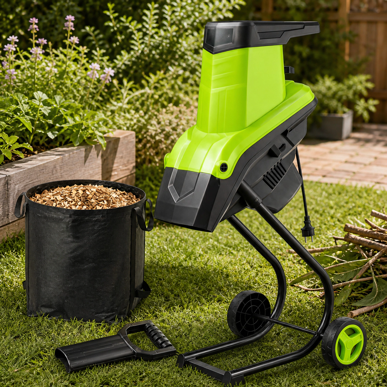 SUGIFT 15-Amp Electric Wood Chipper Shredder Mulcher with 1.8-in Max Cut and 13.2-gal Collection Bag