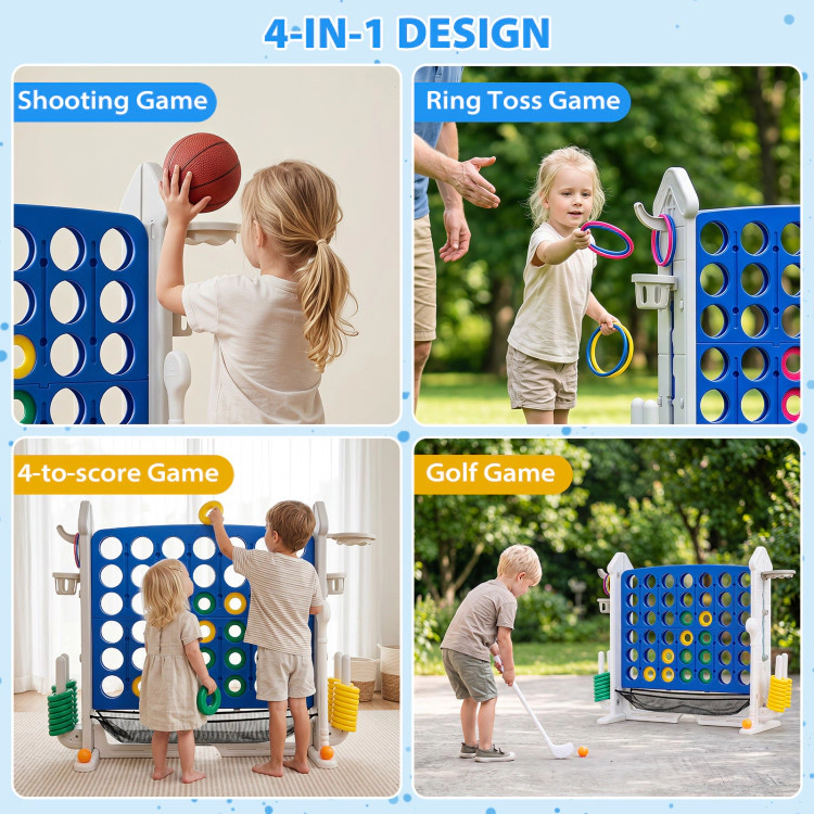 Hivvago 4-in-1 Height Adjustable Row Connect Game with Mesh Net and Carrying Bag