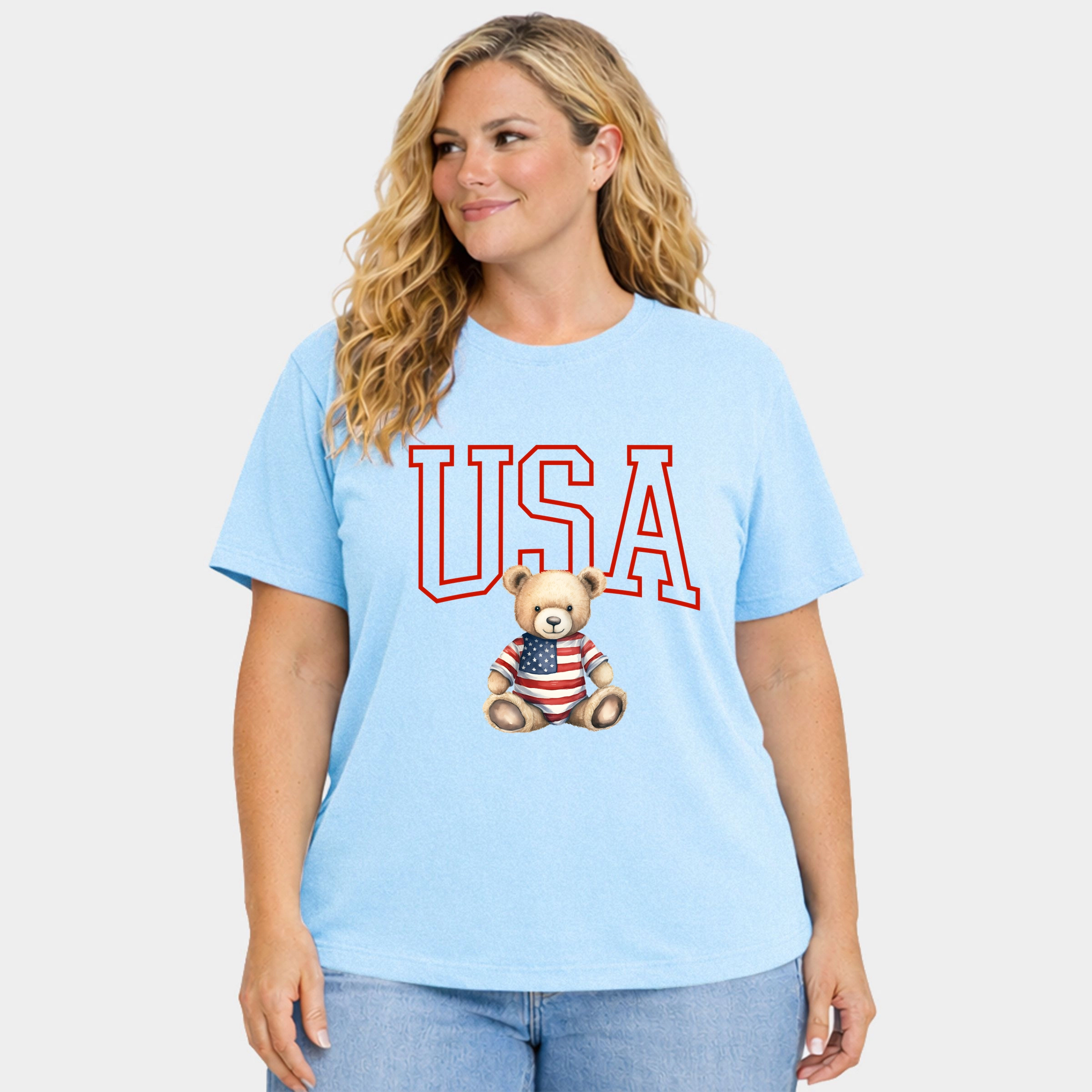 Simply Sage Market - USA Bear Women's Plus Sized Garment Dyed Graphic T-Shirt