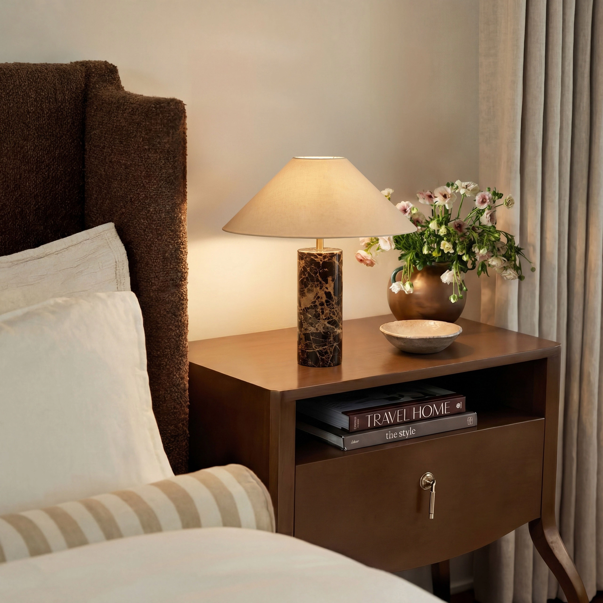 Brightech Runo Marble Travertine Table Lamp