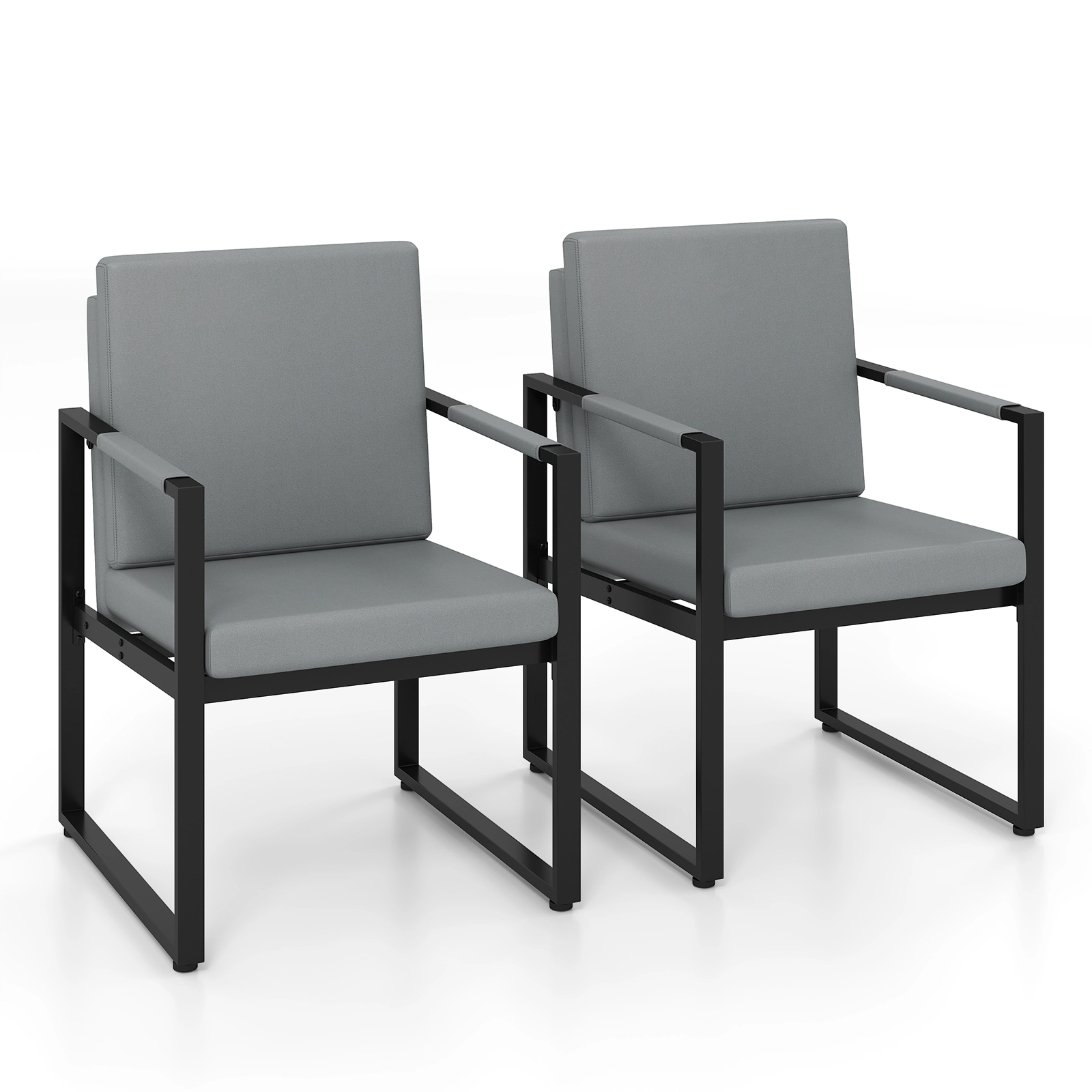 SUGIFT Set of 2 Mid Century Modern Accent Armchairs with PU Leather Cushions 265-lb Capacity Brown Black Gray