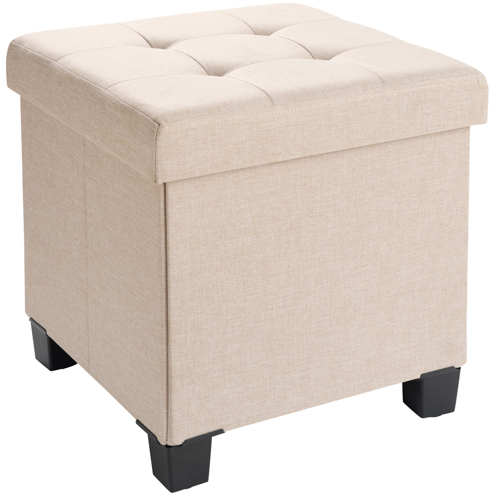 Ornavo Home Collapsible Tufted 15 Inch Square Linen Storage Ottoman with Legs