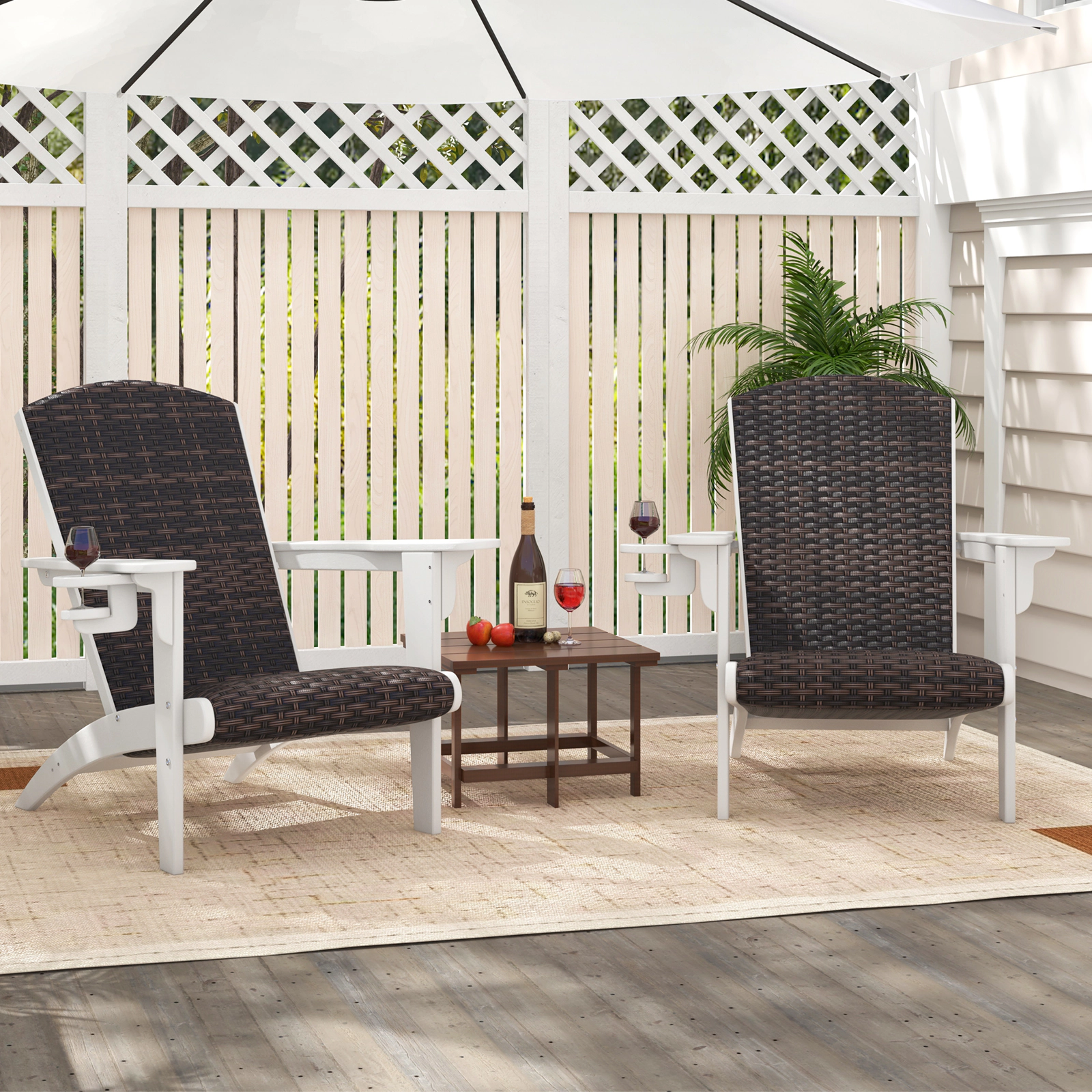 LJG Patio Adirondack Chair with Rattan Padded Seat and Hidden Cupholder