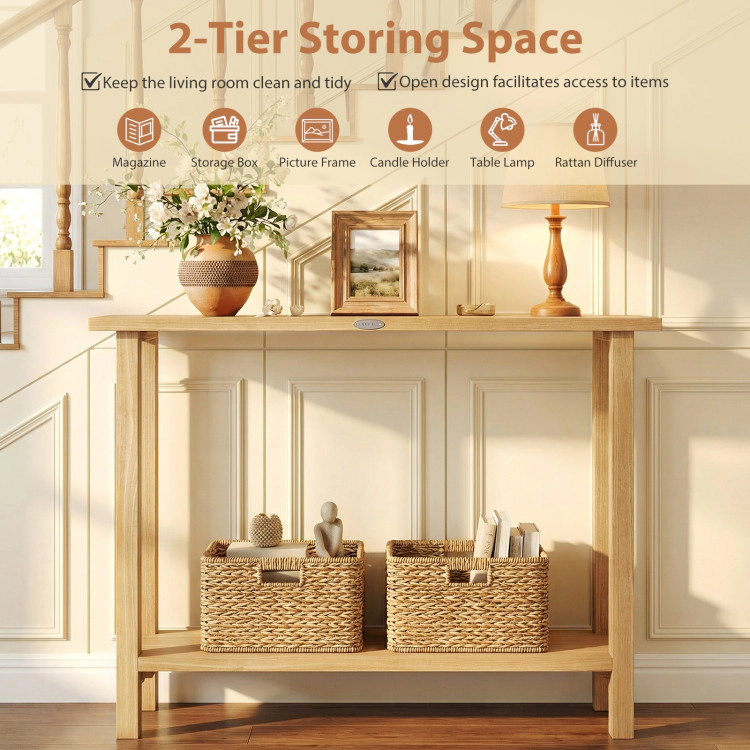 Hivvago 47 Inch Solid Wood Console Table With Teak Wood Frame And Storage Shelf