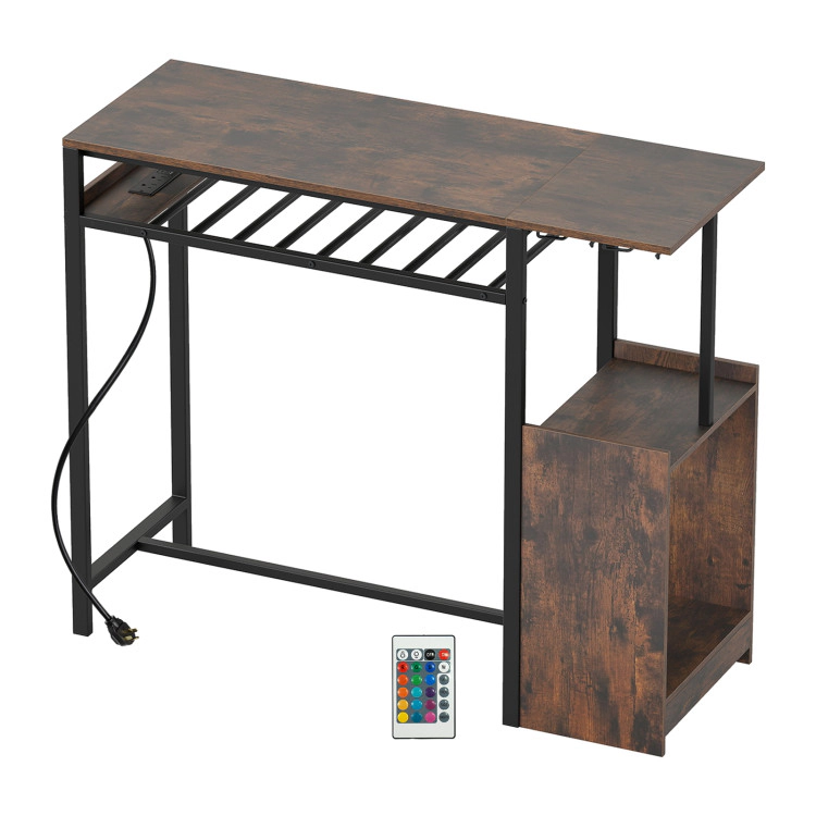 Hivvago Rectangular Bar Table With Charging Station And Led Light