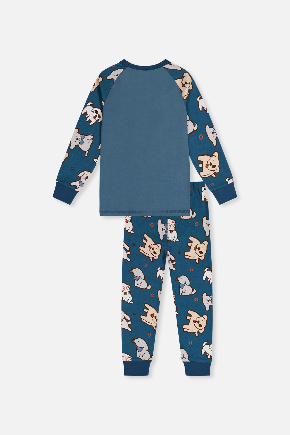 Deux par Deux Boys Organic Cotton Dog Print Two Piece Pajama Set with Raglan Sleeve Top and Waist Pants