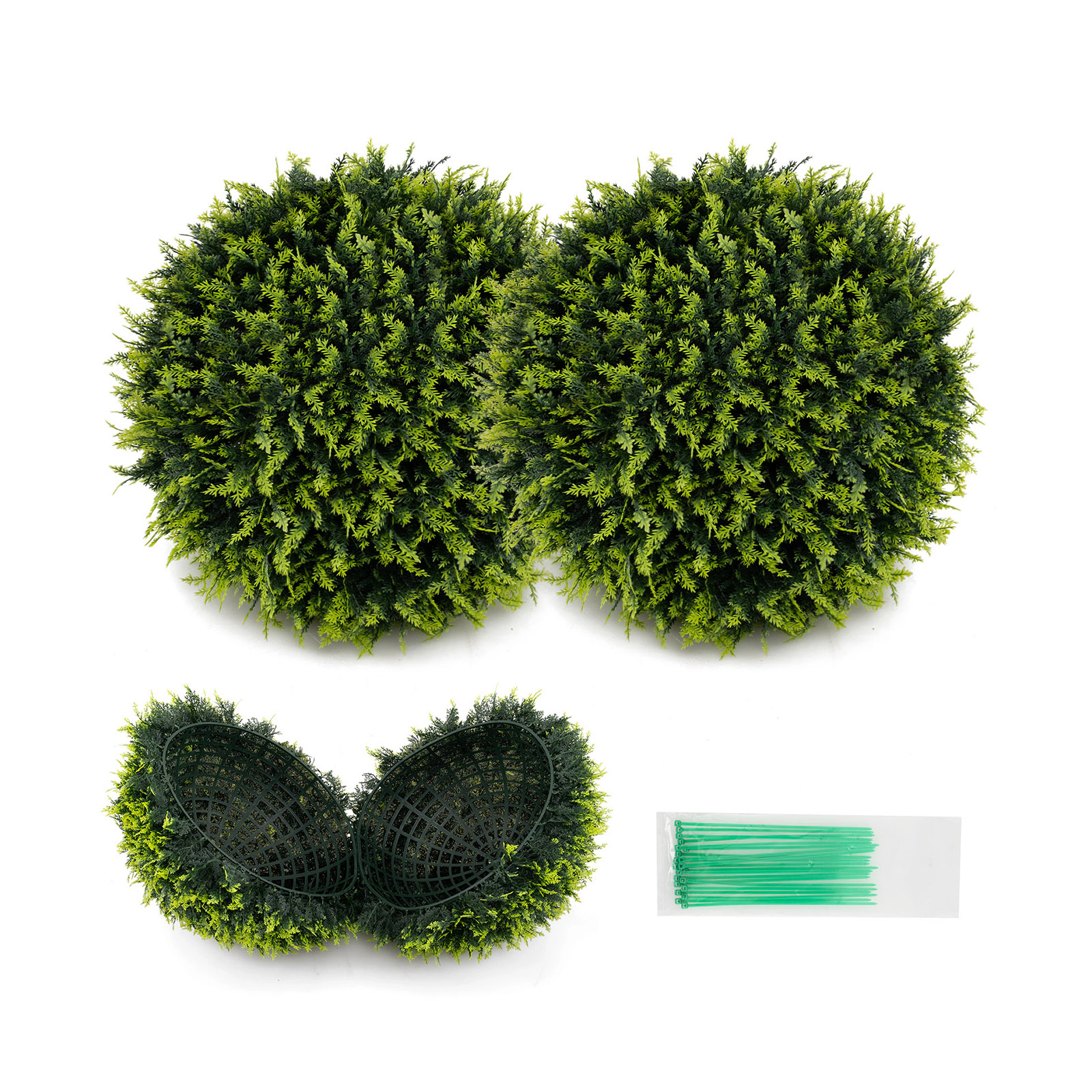 SUGIFT Set of 2 18-in Artificial Cedar Topiary Balls with Multi-Tone Green Leaves and Interlocking Halves