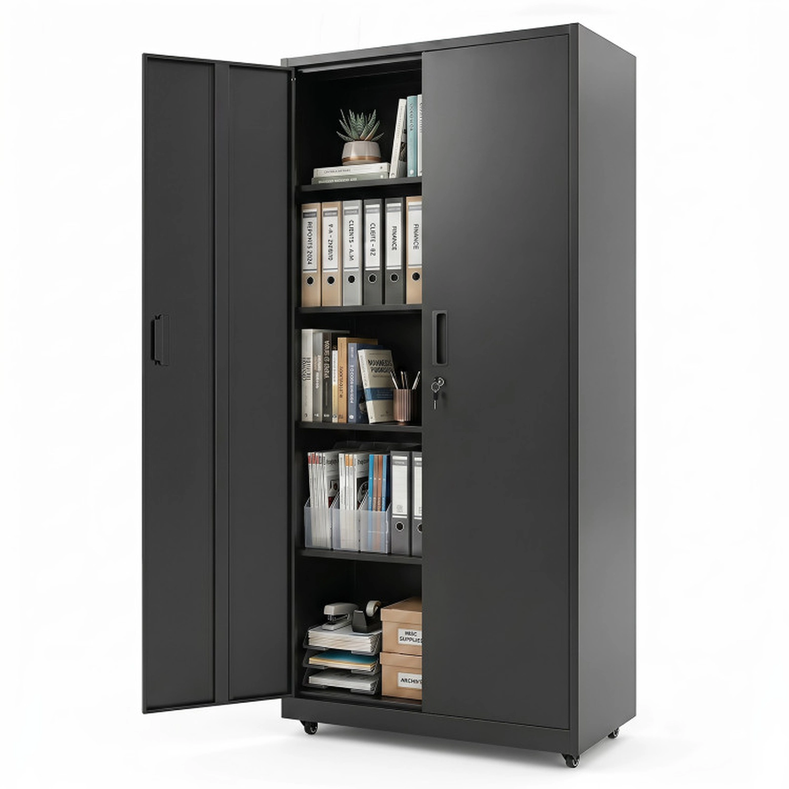 SUGIFT Rolling Metal Storage Cabinet Black 73 Inches Lockable with 4 Wheels