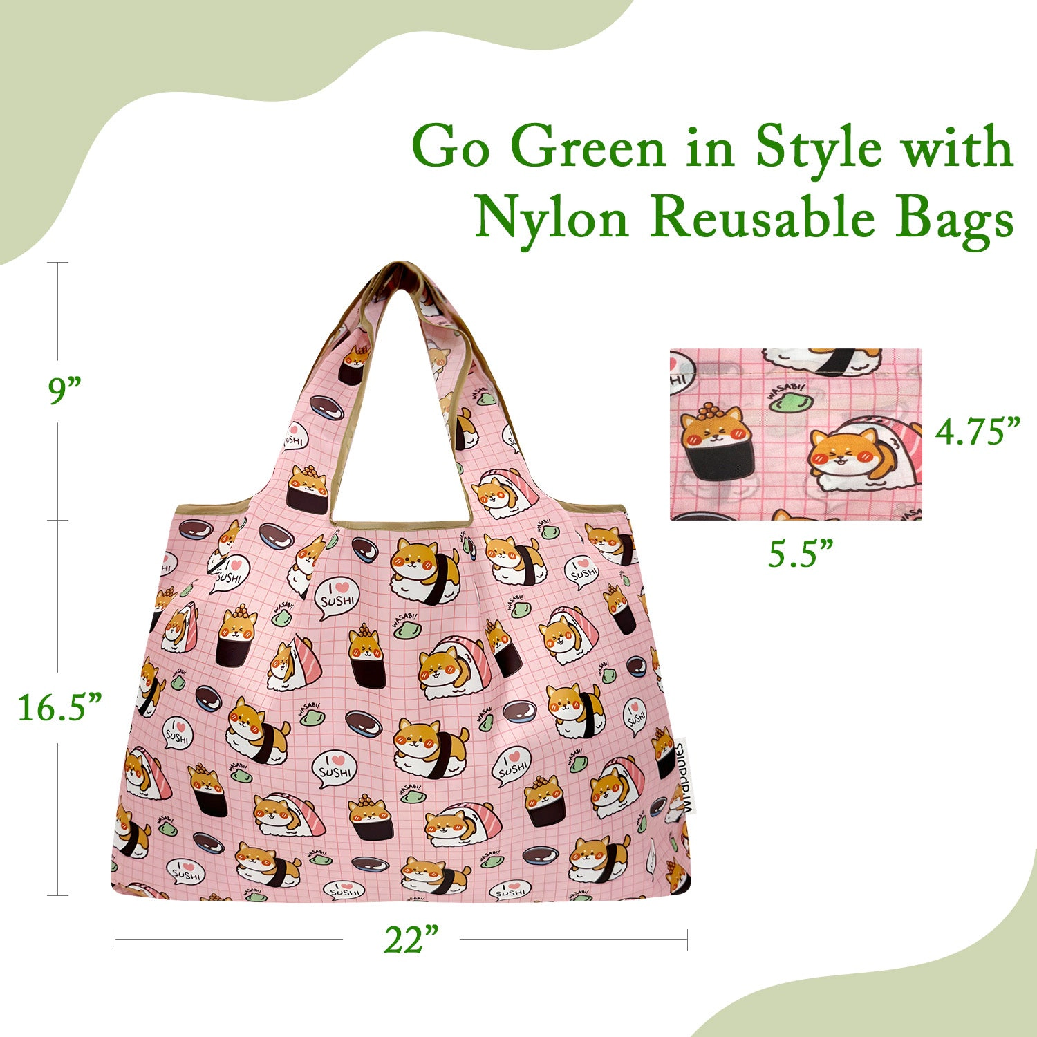 Wrapables Large Nylon Reusable Shopping Bags for Groceries (Set of 3), Dogs and Penguins