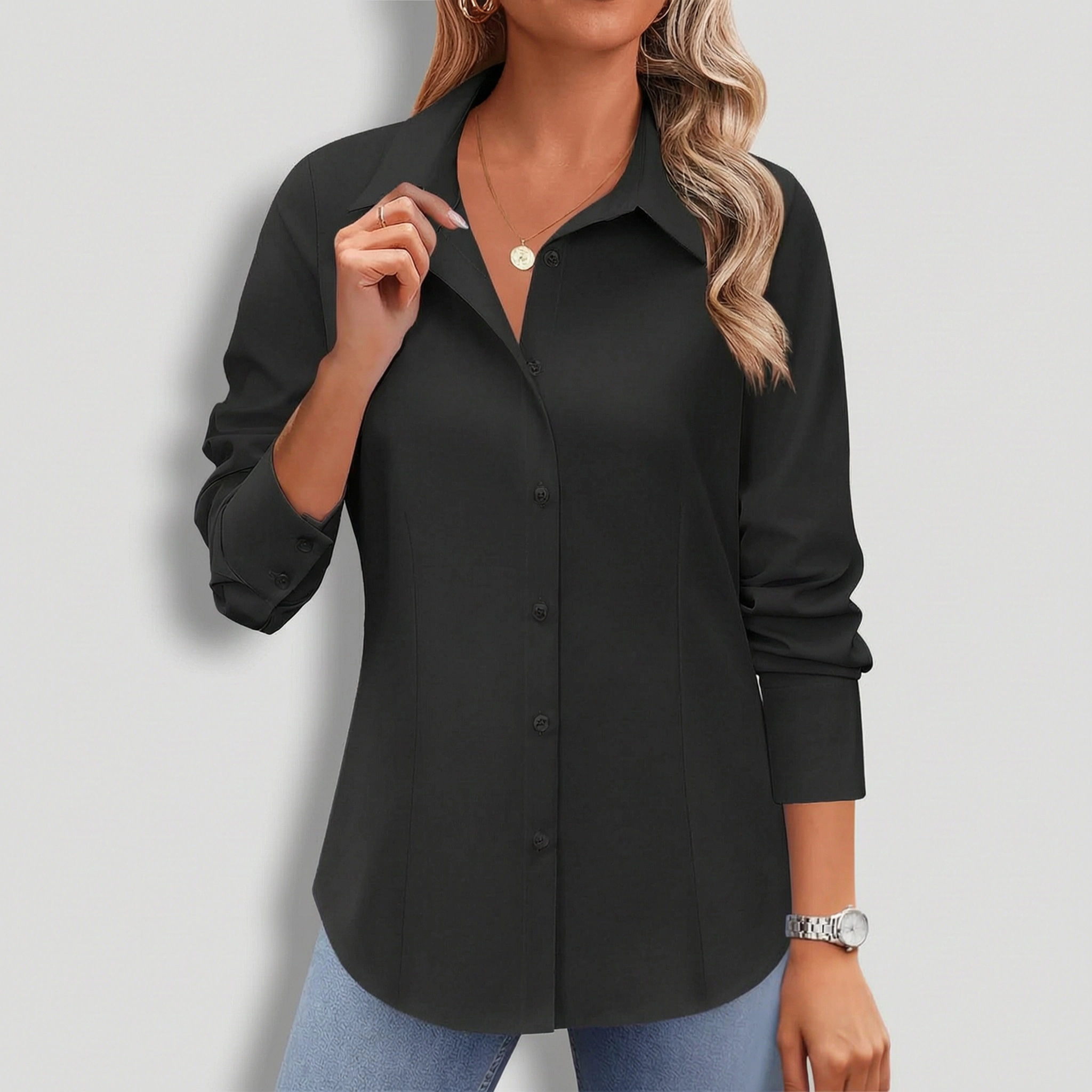 Zeagoo Women's Long Sleeve Wrinkle-Free Button Down Blouse Collared Office Work Top
