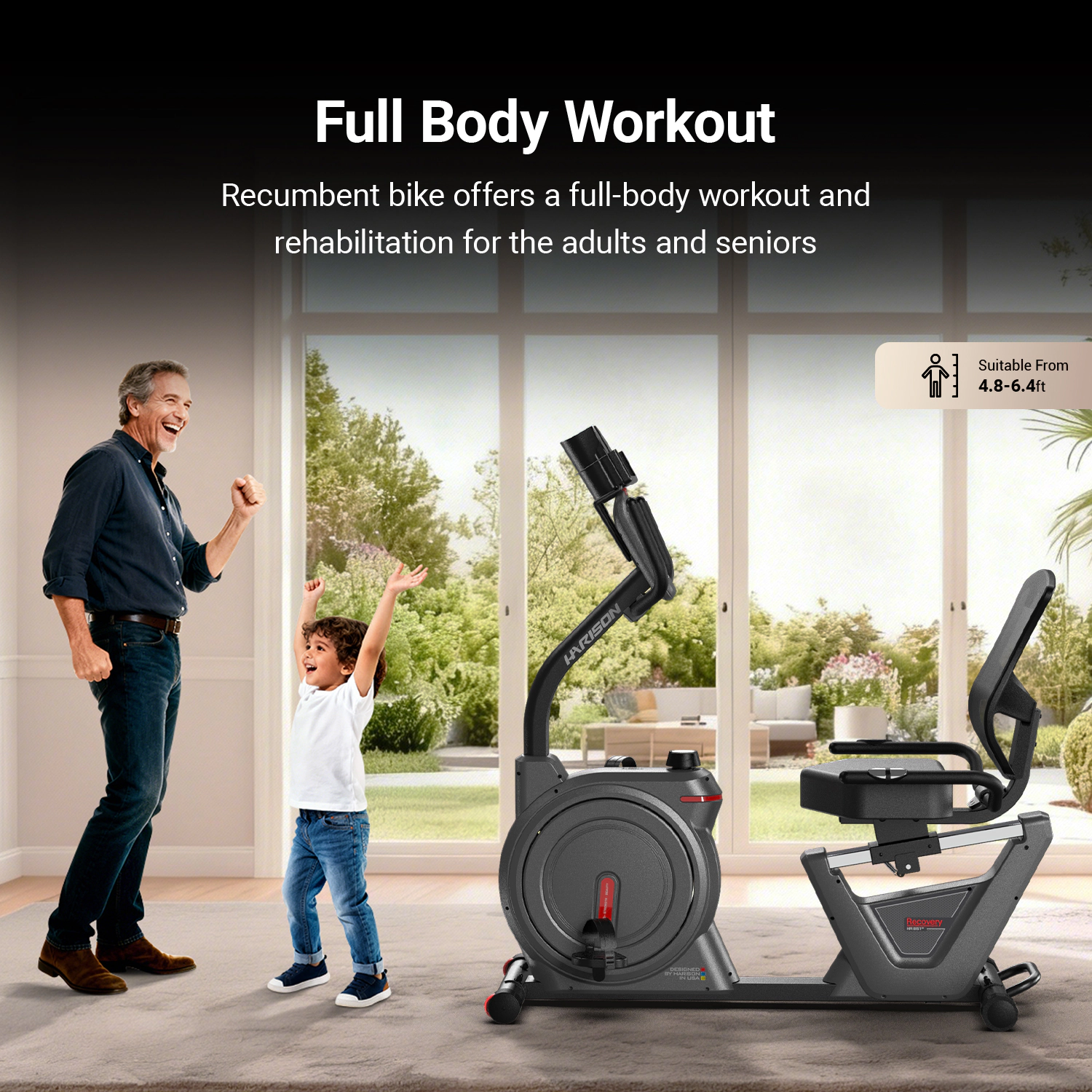 HARISON Semi-Commercial Recumbent Exercise Bike, 450 LB Capacity, Quiet Magnetic Resistance, LCD & Tablet Holder