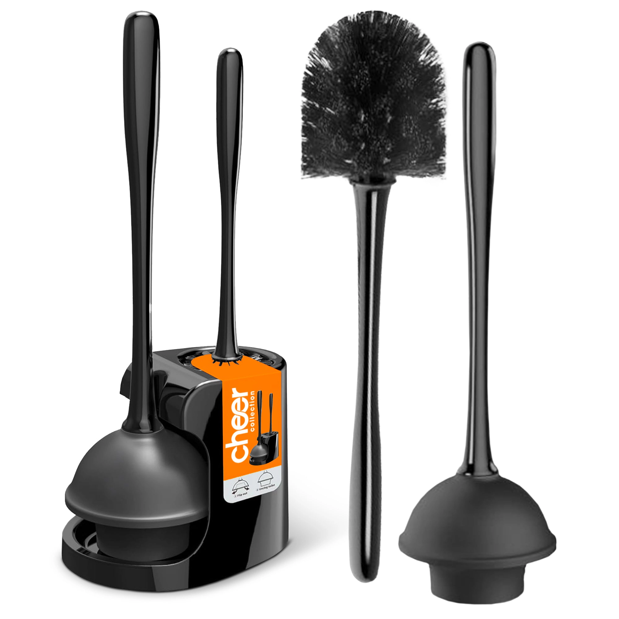 Cheer Collection Dual Action Toilet Plunger and Bowl Brush Set with Compact