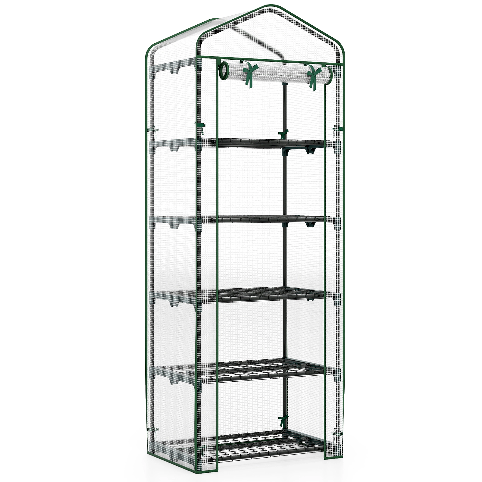 SUGIFT White 5 Tier Portable Mini Greenhouse with PE Cover and Roll-Up Door 27-in W 19-in D 75-in H