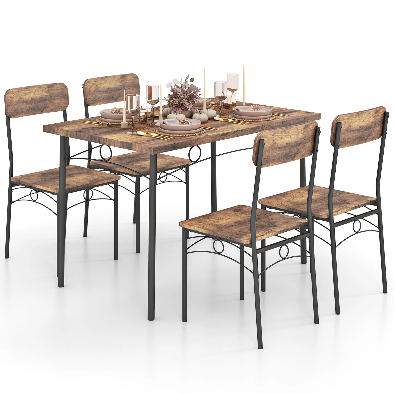 SUGIFT 5-Piece Industrial Dining Table Set for 4 with 43 x 28 x 30 in Table 200-lb Capacity 330-lb Chairs Coffee+Black
